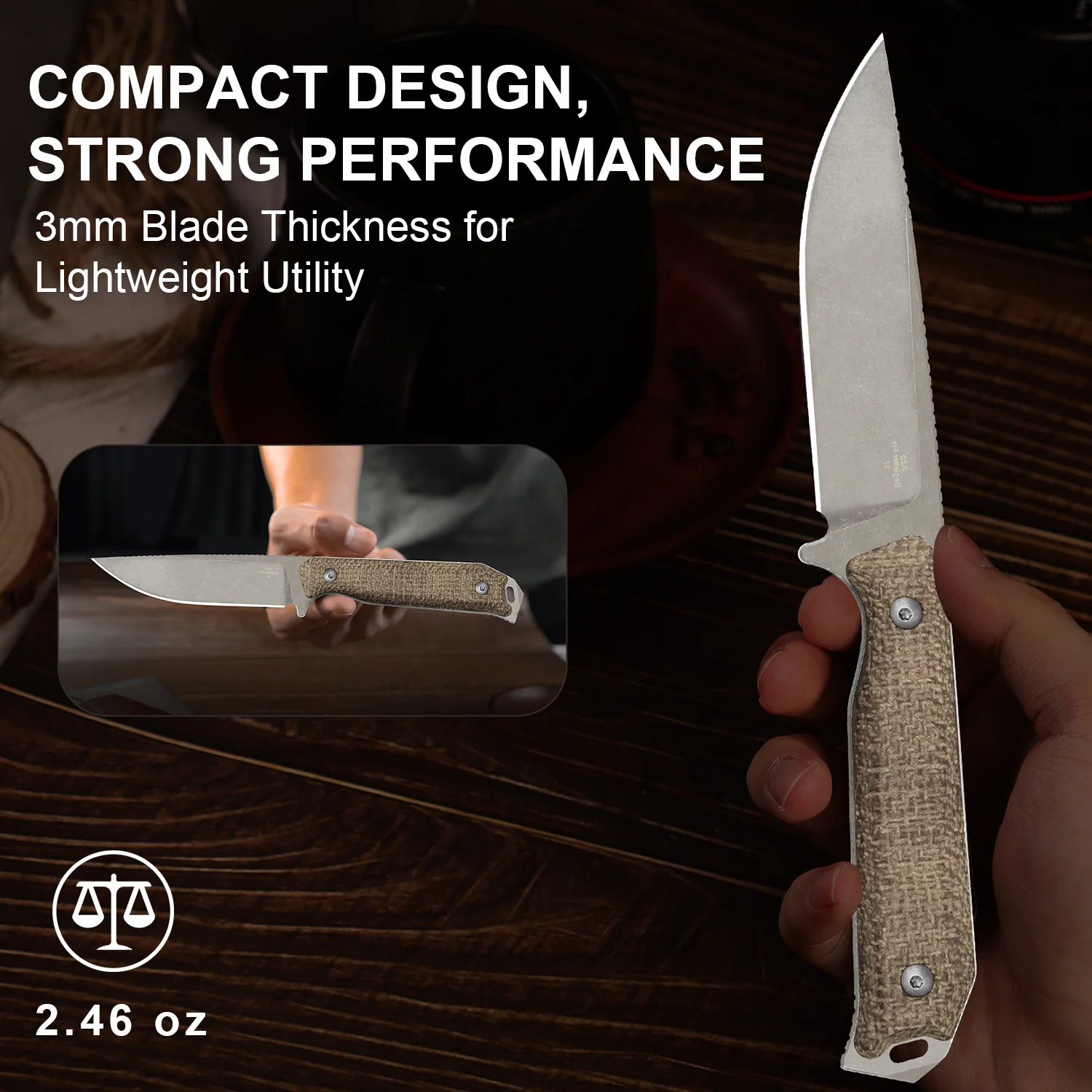Begleiter® Fix | 3V+Hollow Grind | Burlap Micarta | Hollow Grind | KizerV™ 1045MD1 - Image 10