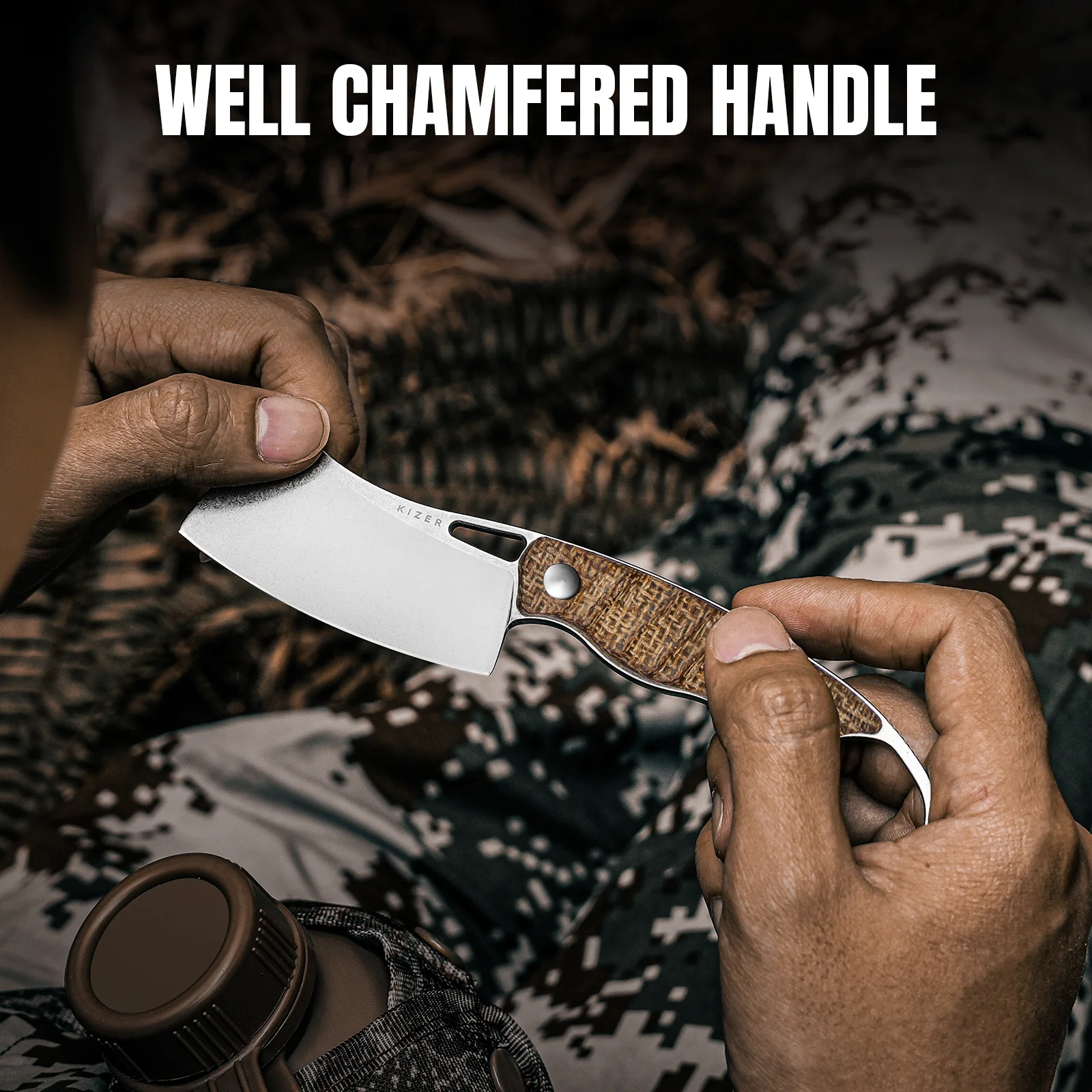 Little Rhino | AEB-L | Burlap Micarta | KizerV™ 1065A4 - Image 18