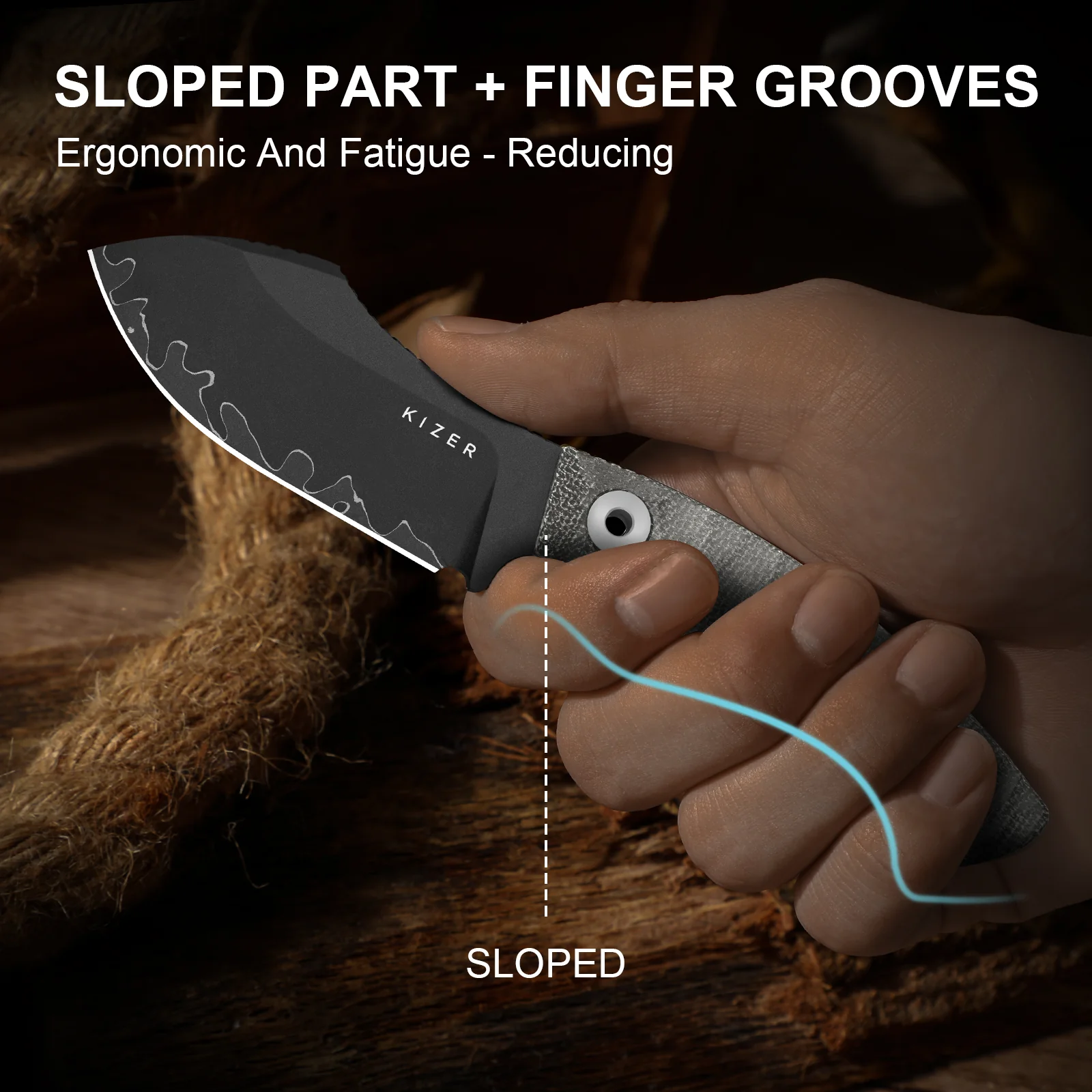 Rook | 3-layer Composite Steel | Norplex UltreX Micarta | Fixed Blade | KizerV™ 1090A2 - Image 19