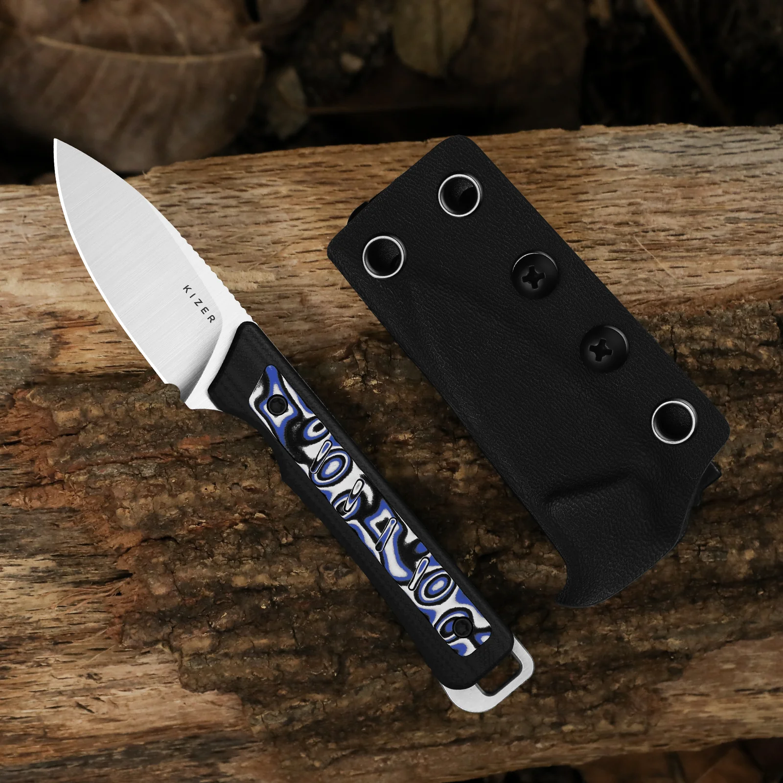 Whiskey Jack | Multiple Carry Options | Vortex Pattern Micarta | Skeletonized Tang | AEB-L | KizerV™ 1108A6 - Image 8