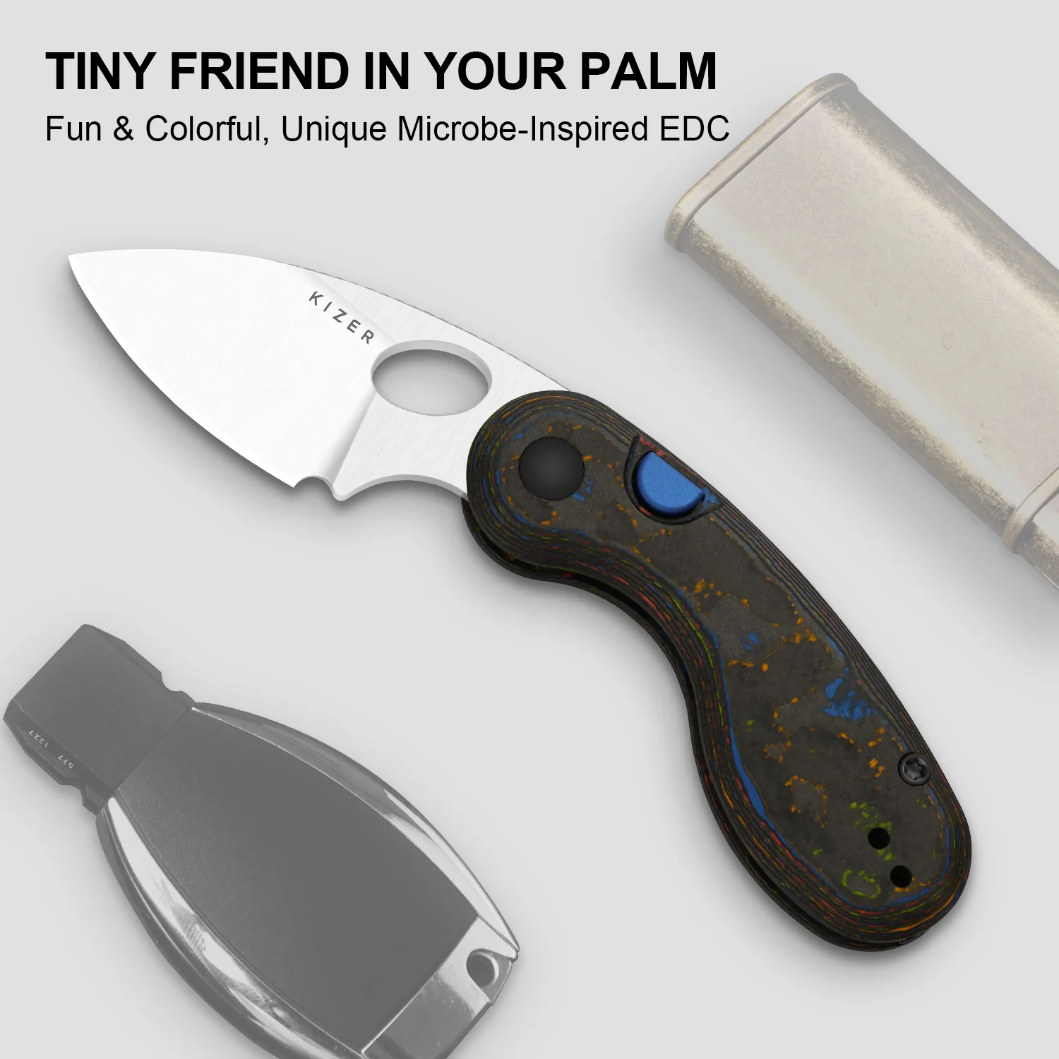 Microbe™ | Kizer Button Liner Lock™ | M390 | Camo Carbon 80's | KizerB™ 2742A1 - Image 11