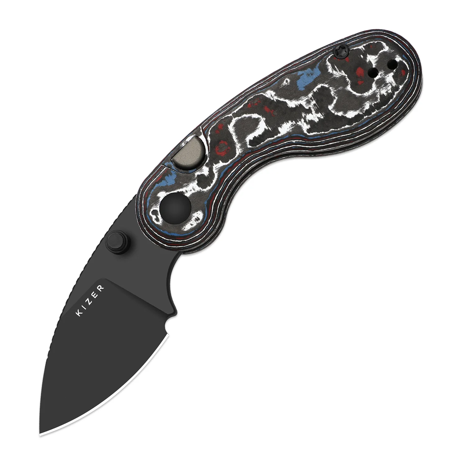 Microbe™ | Kizer Button Liner Lock™ | Ultra DLC | M390 | Fat Carbon | KizerB™ 2742A2 - Image 2