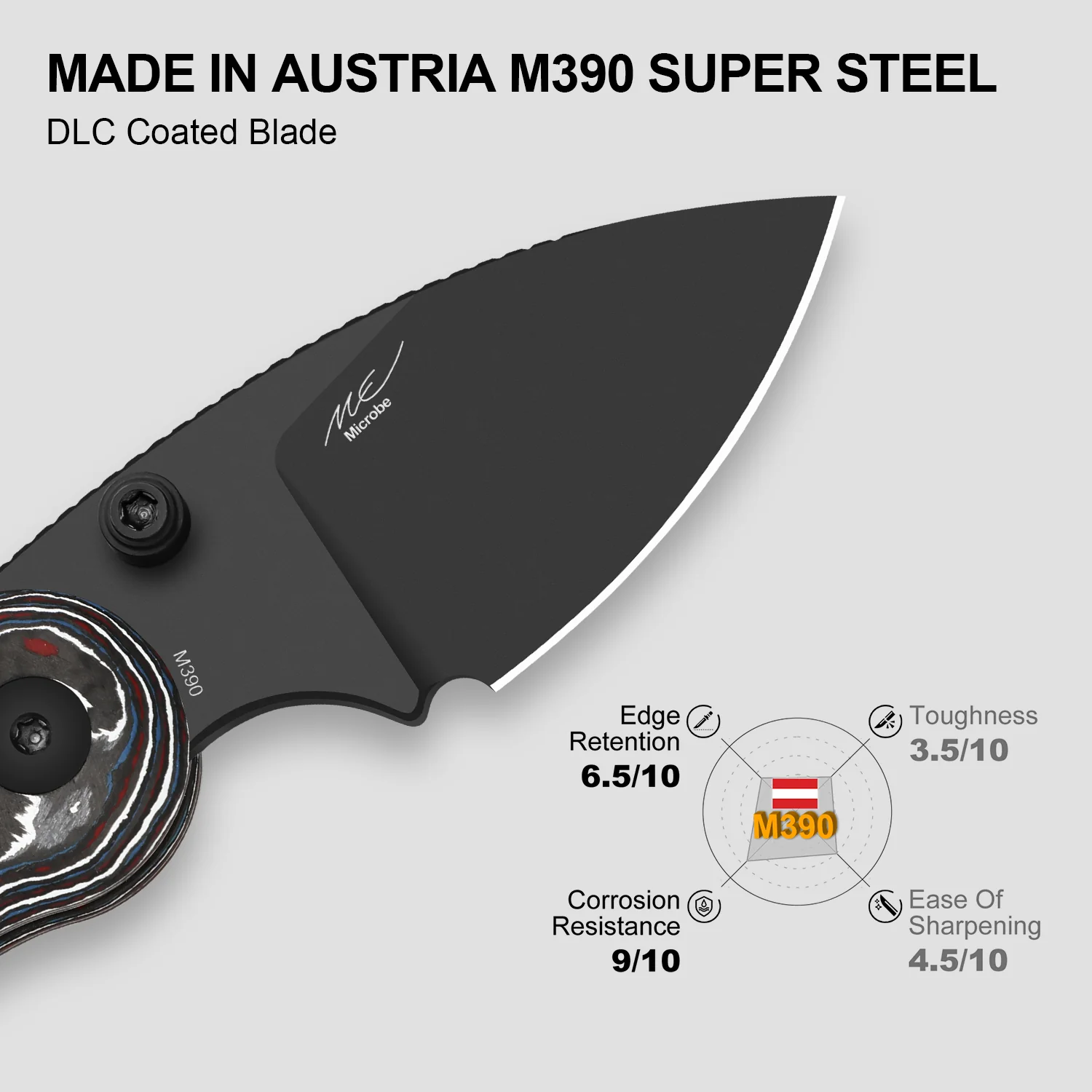Microbe™ | Kizer Button Liner Lock™ | Ultra DLC | M390 | Fat Carbon | KizerB™ 2742A2 - Image 9