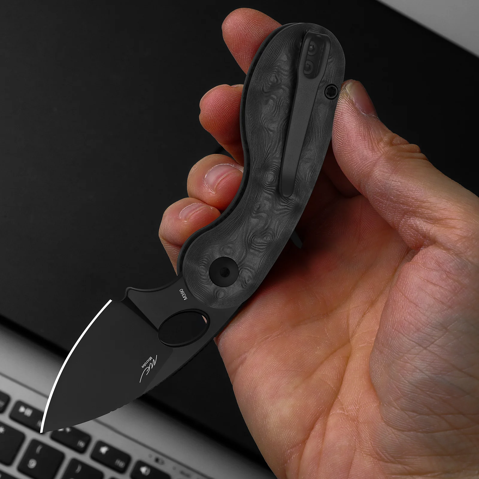 Microbe™ | 5Th Pocket Knife | Kizer Button Liner Lock™ | Fat Carbon Black Dune Handle | KizerB™ 2742A3 - Image 14