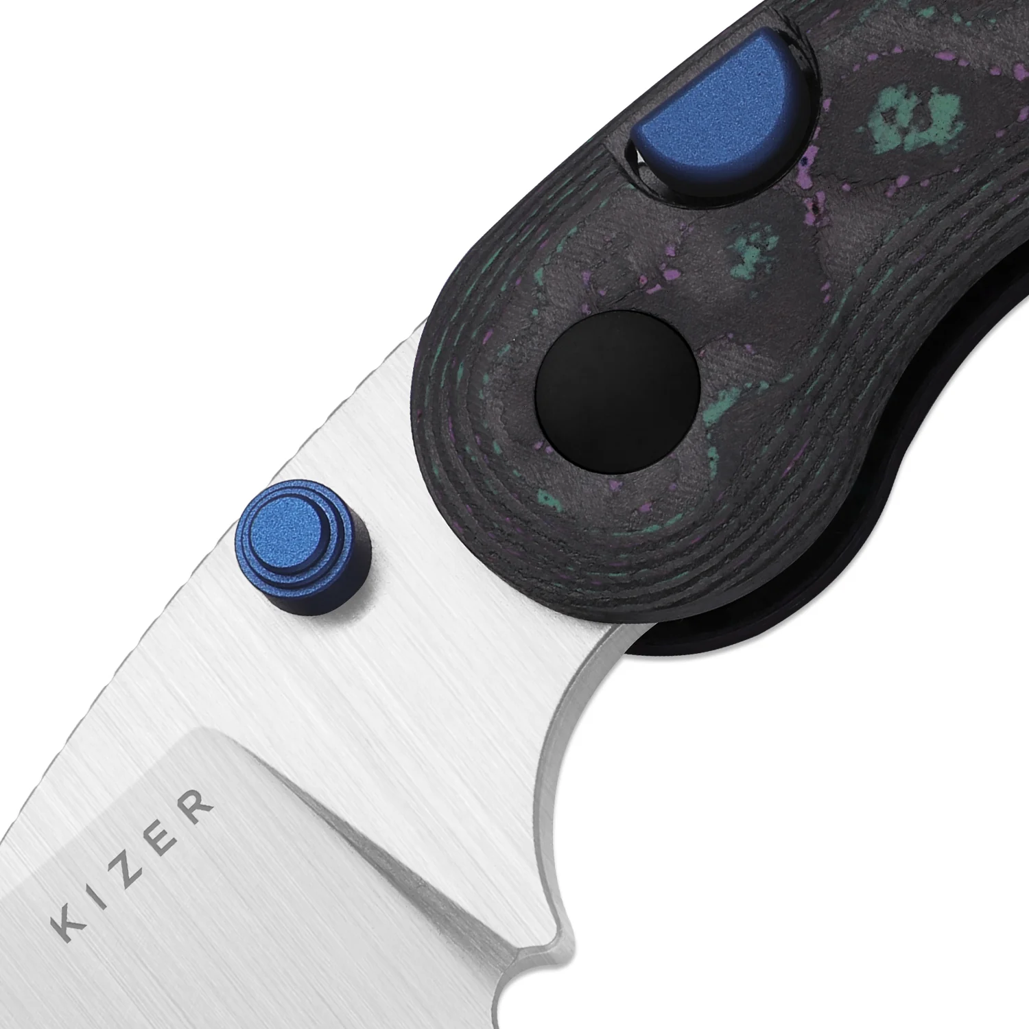Microbe™ | 5Th Pocket Knife | Kizer Button Liner Lock™ | Camo Carbon Jazzy Handle | KizerB™ 2742A4 - Image 6