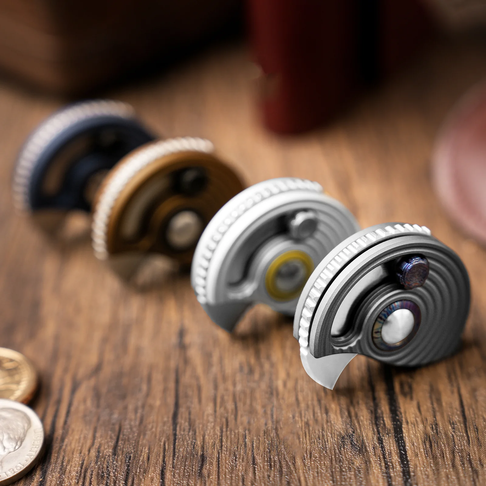 Snail-Trail | 5th Pocket Coin Knife | Detent Slip Joint | M390 | Titanium Damascus Thumb Stud & Pivot Collar | Flat Grind | KizerB™ 2757A1 - Image 11