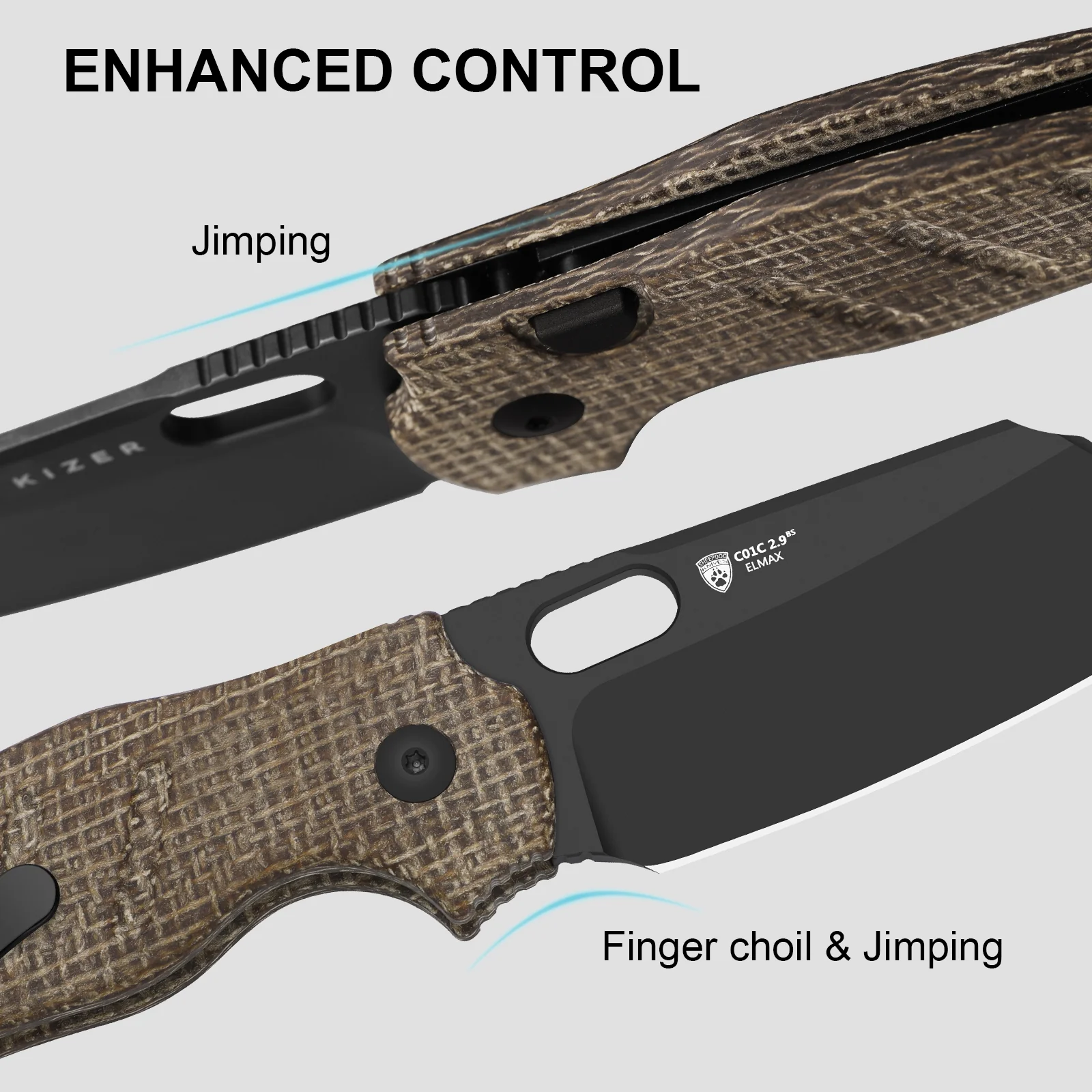 Sheepdog® Knives C01C | Kizer Button Liner Lock™ | DLC Ultra | ELMAX | Norplex UltreX™ Micarta | KizerB™ 3488.29BSA2 - Image 13