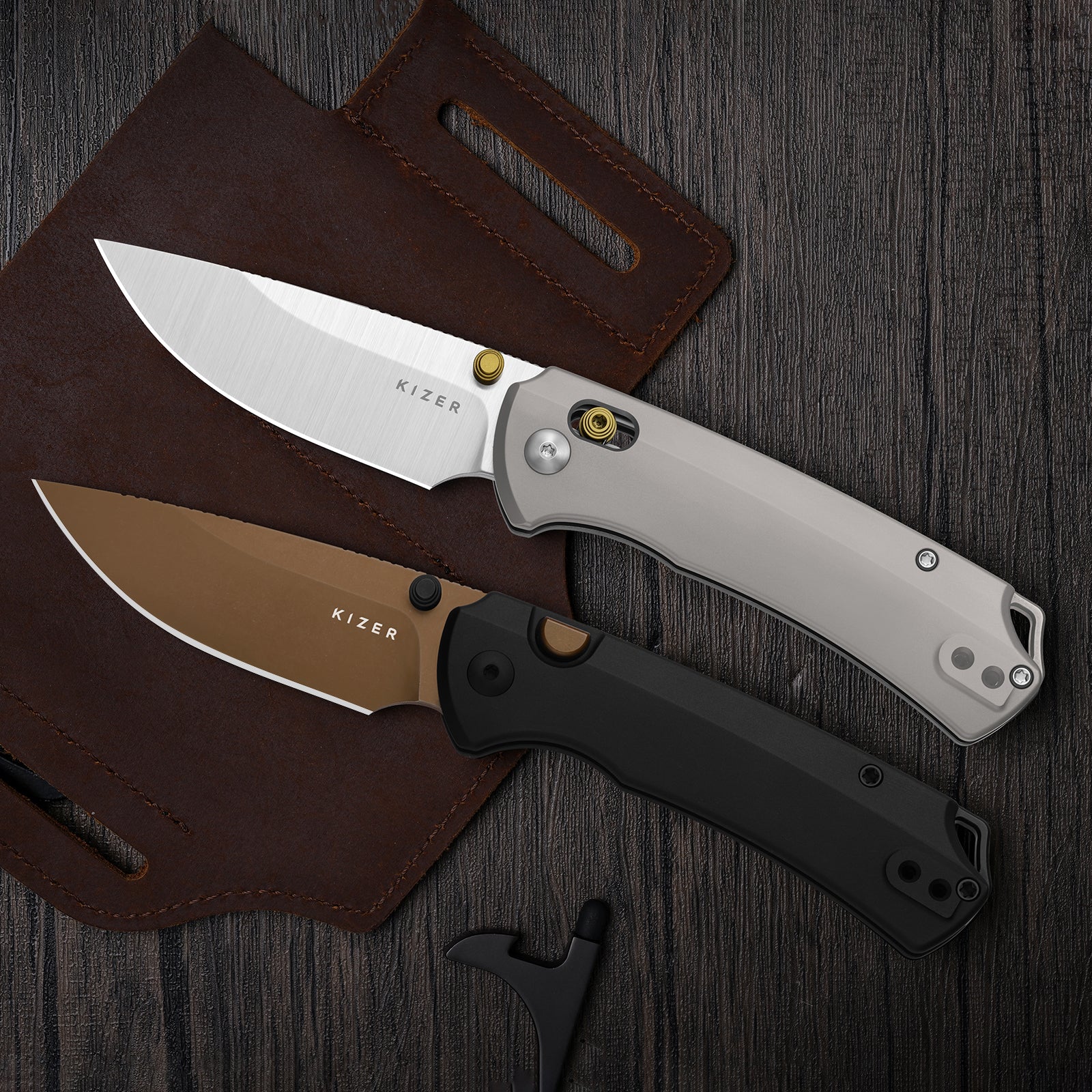 T1 BD | Kizer Button Liner Lock™ | Elmax with DLC | Aluminum Handle | KizerB™ 3490.2BDA1 - Image 10