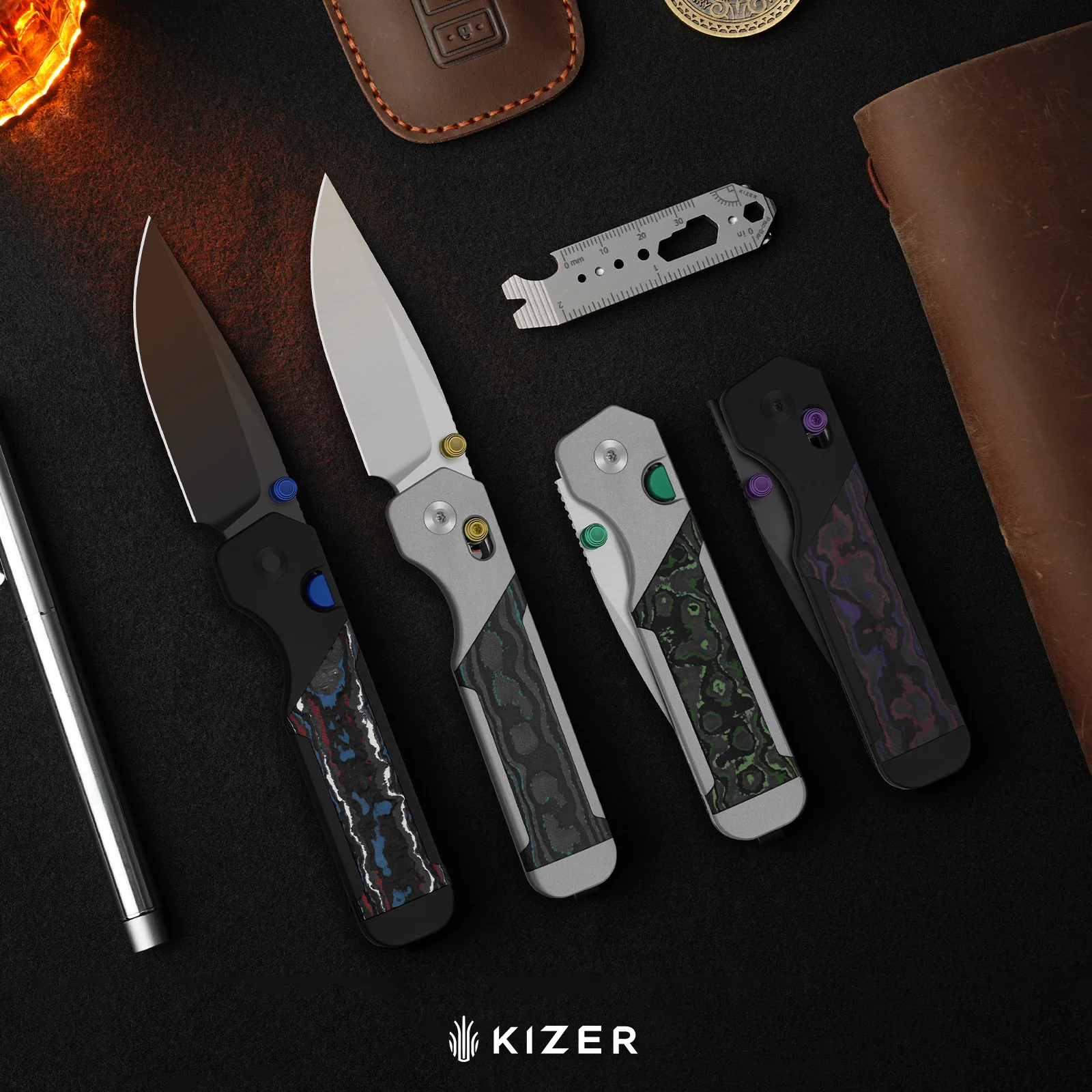 Militaw 315 KwikSwap™ | Kizer Clutch Lock™ | Elmax + Satin | Aluminum & Shipwreck CamoCarbon | KizerB™ 3634.31CDA2 - Image 8