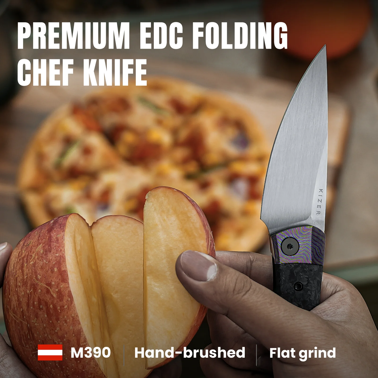 Mini MoMo | M390 | Timascus+Marble Carbon Fiber | KizerB™ 3663A4 - Image 9