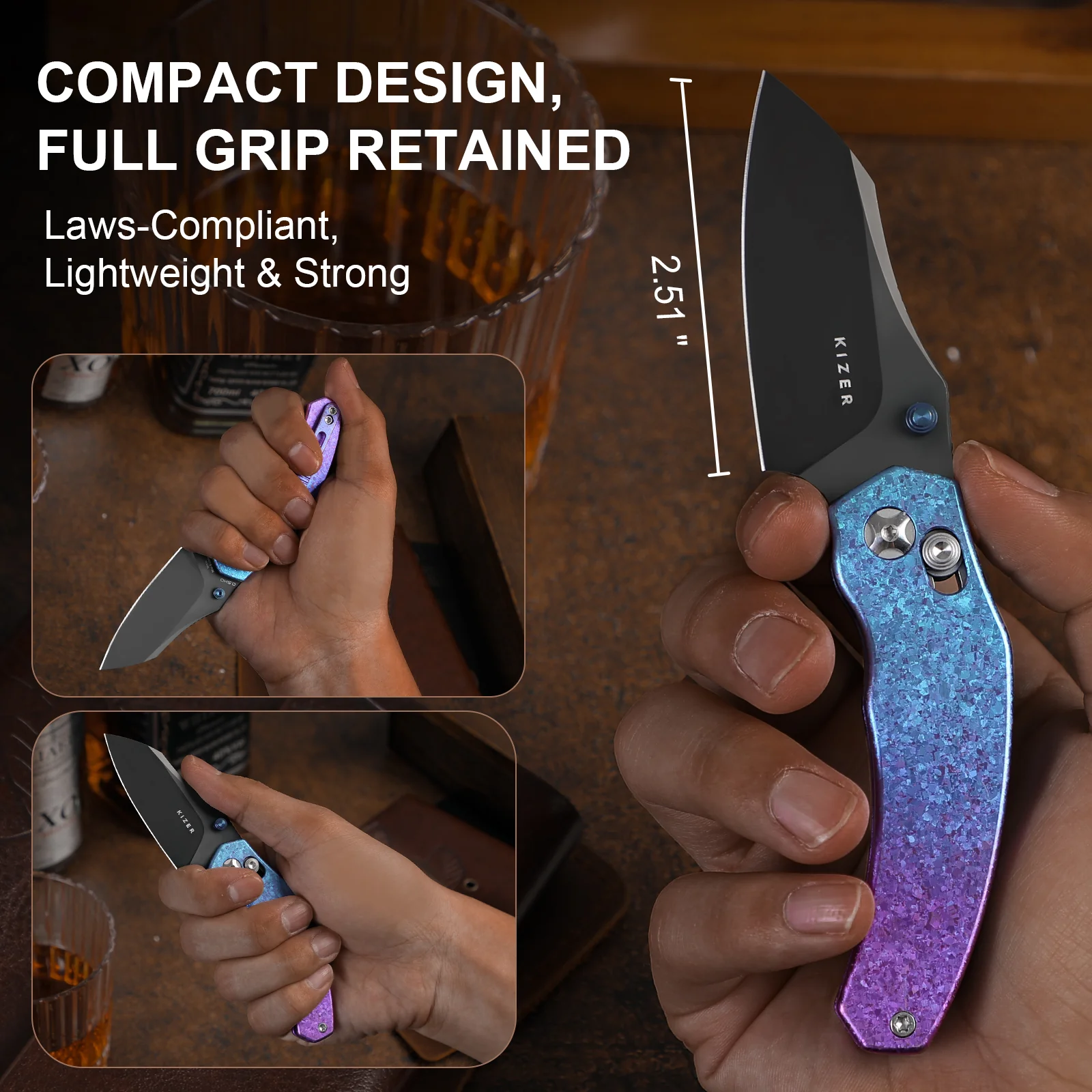 Mini Bulldog | S45VN | Titanium & Crystallized Titanium | KizerB™ 3672SA1 - Image 11