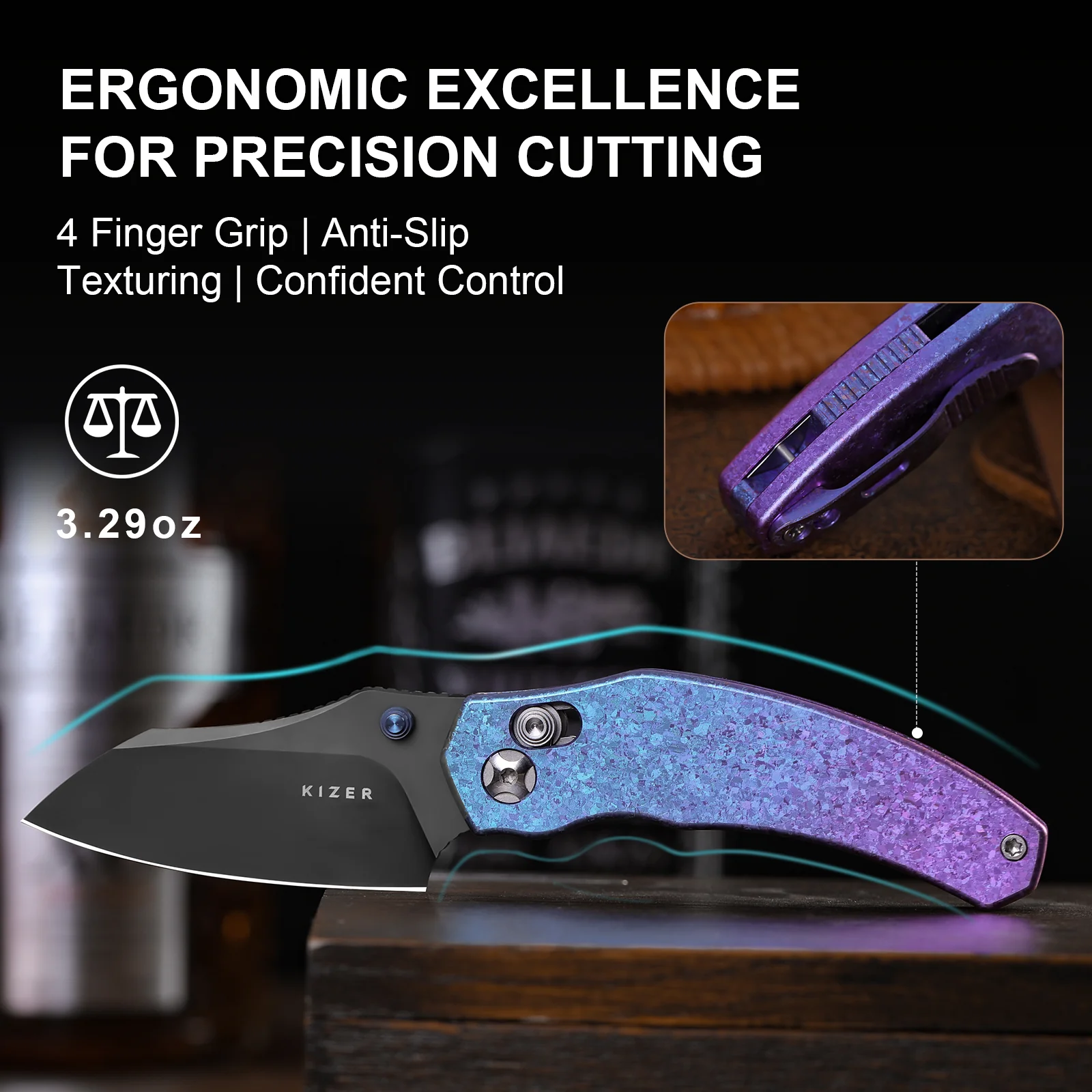 Mini Bulldog | S45VN | Titanium & Crystallized Titanium | KizerB™ 3672SA1 - Image 12