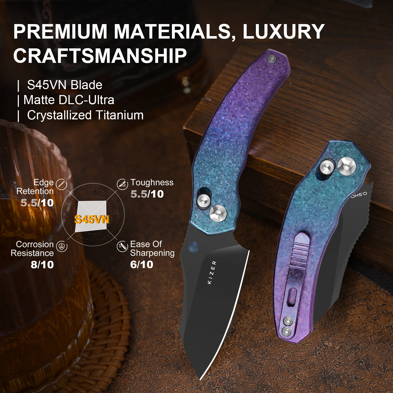 Mini Bulldog | S45VN | Titanium & Crystallized Titanium | KizerB™ 3672SA1 - Image 14