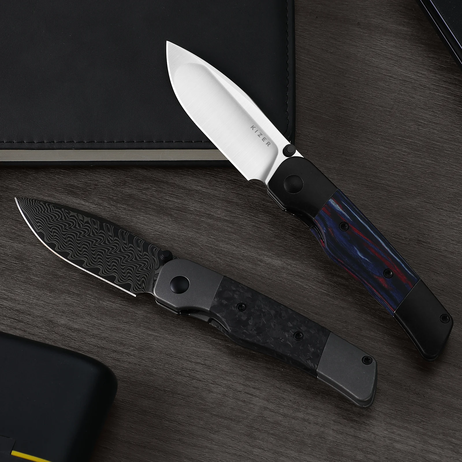 Coywolf | Compound Grind | Titanium & Reconstituted Wood | Frame Lock | KizerB™ 3685A2 - Image 8