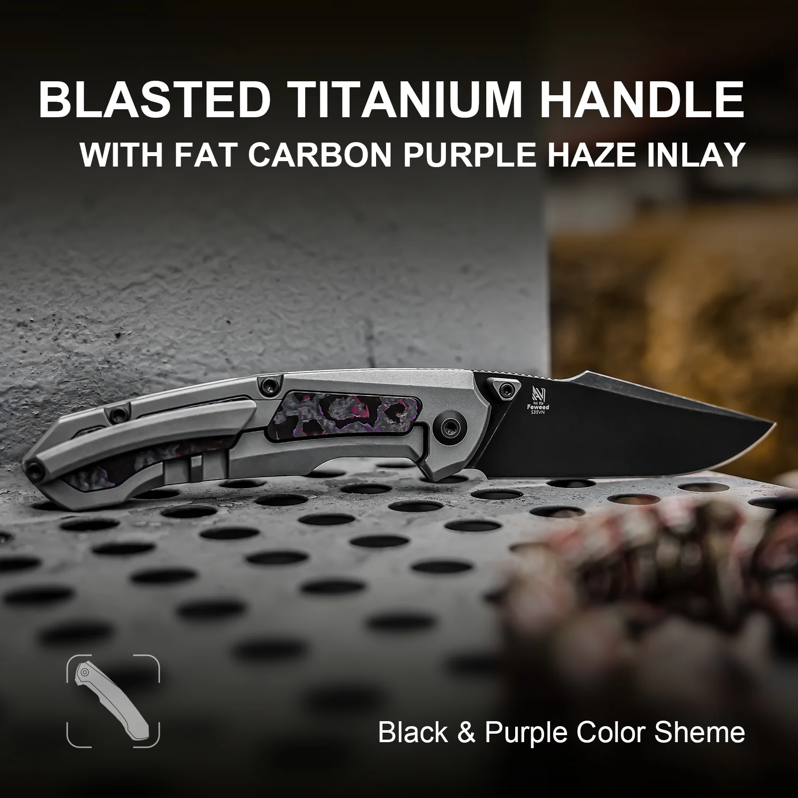 Feweed | S35VN | Titanium+ Fat Carbon（Purple haze）| KizerB™ 3694A1 - Image 11