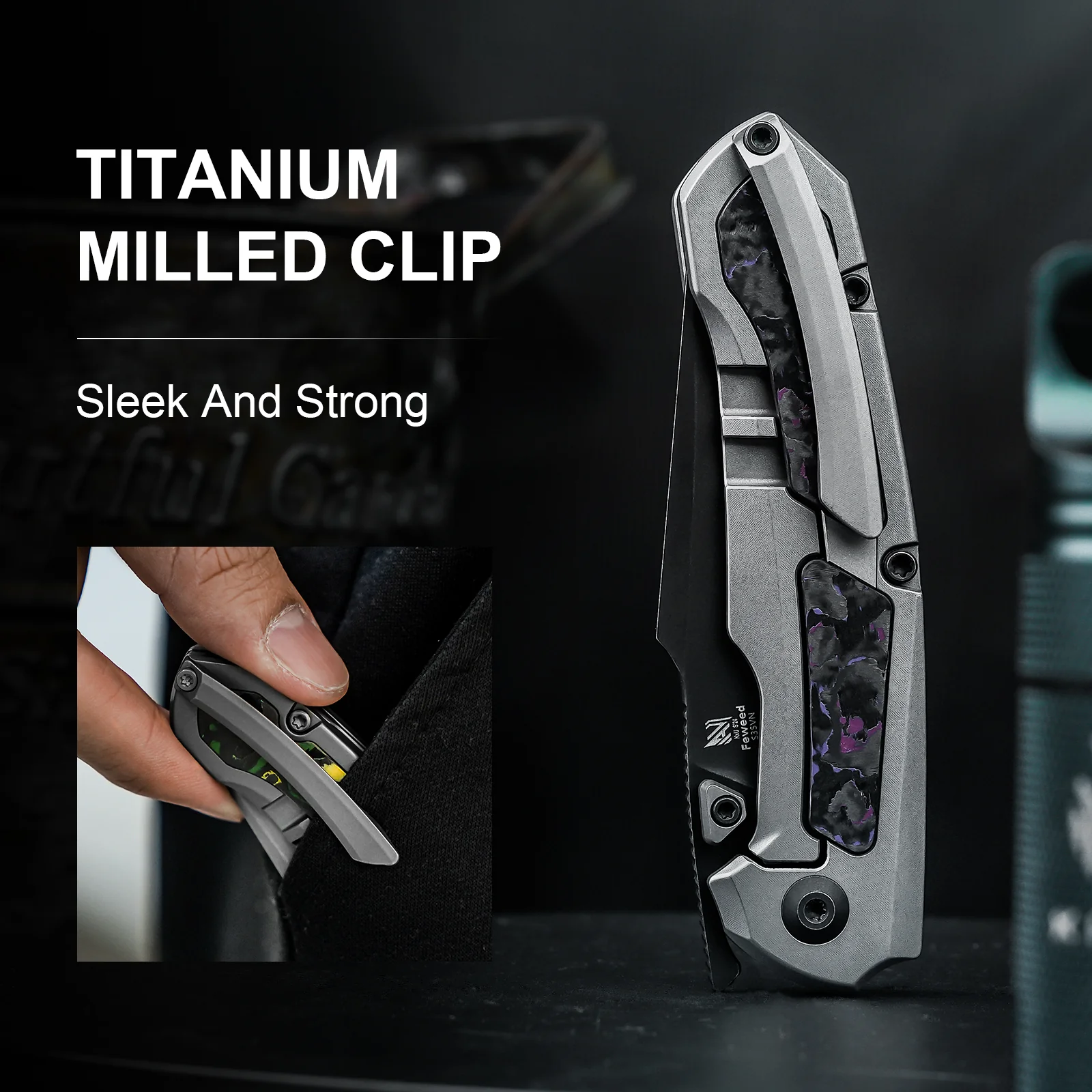 Feweed | S35VN | Titanium+ Fat Carbon（Purple haze）| KizerB™ 3694A1 - Image 15