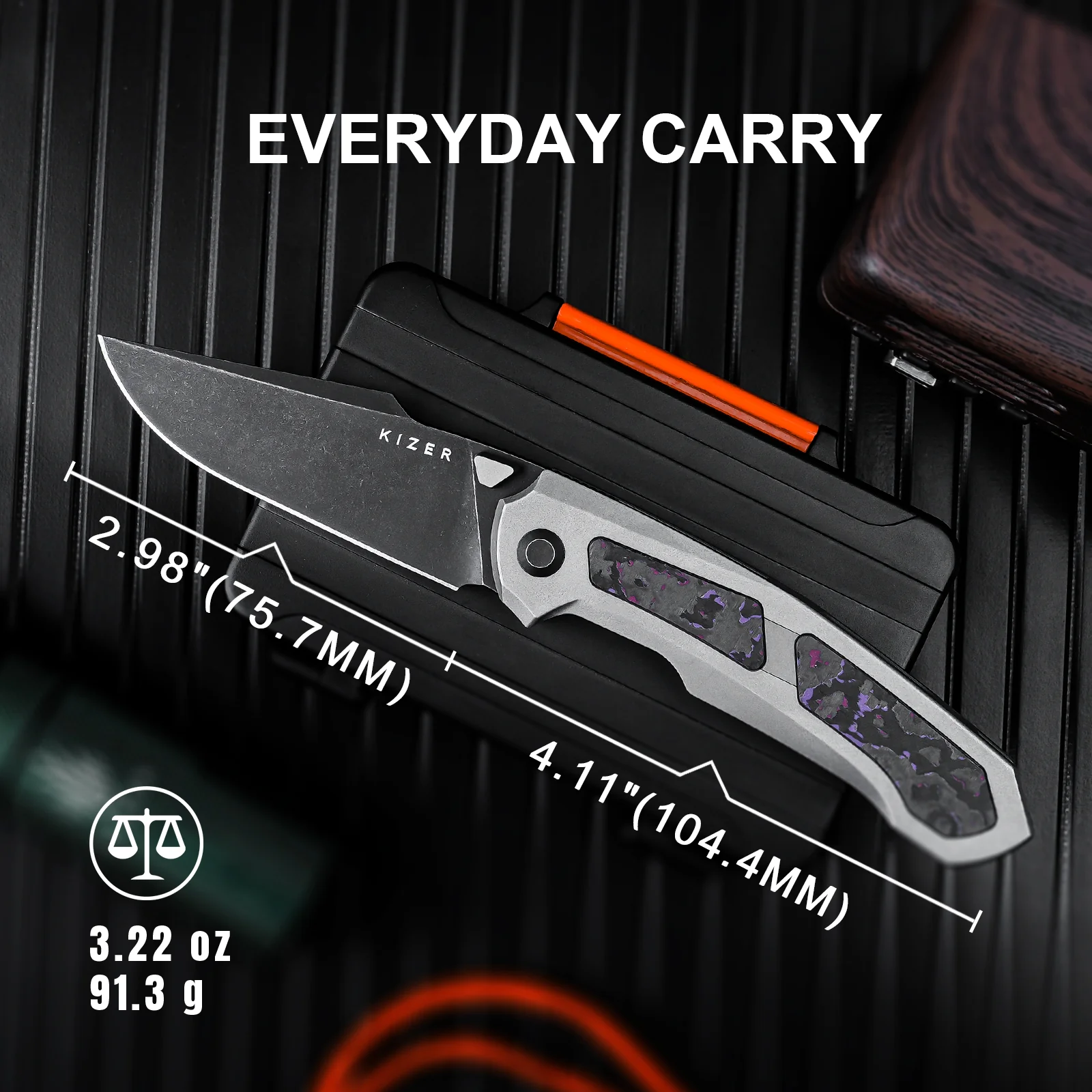 Feweed | S35VN | Titanium+ Fat Carbon（Purple haze）| KizerB™ 3694A1 - Image 9