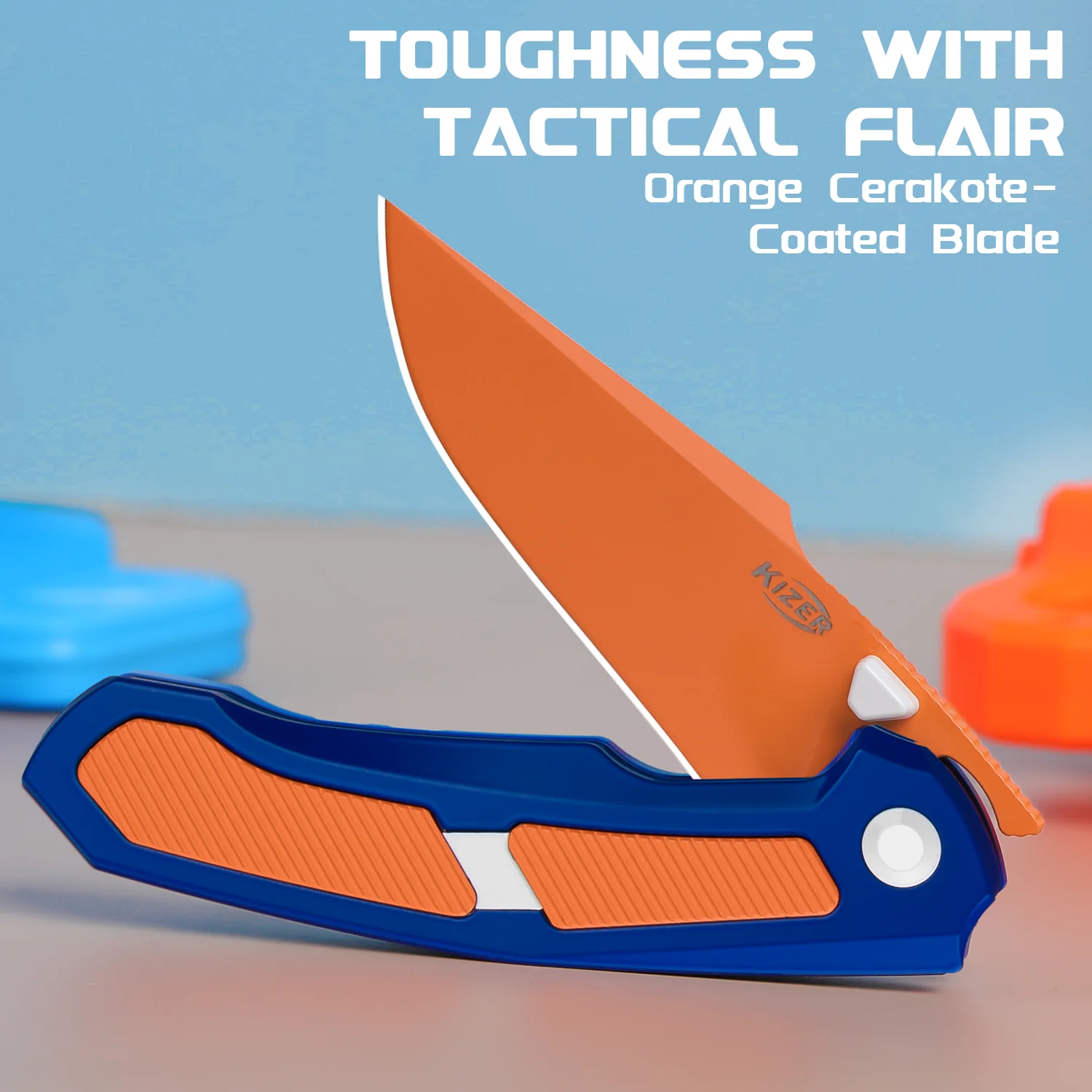 Feweed | S35VN | Blue & Orange Handle | KizerB™ 3694A8 - Image 11