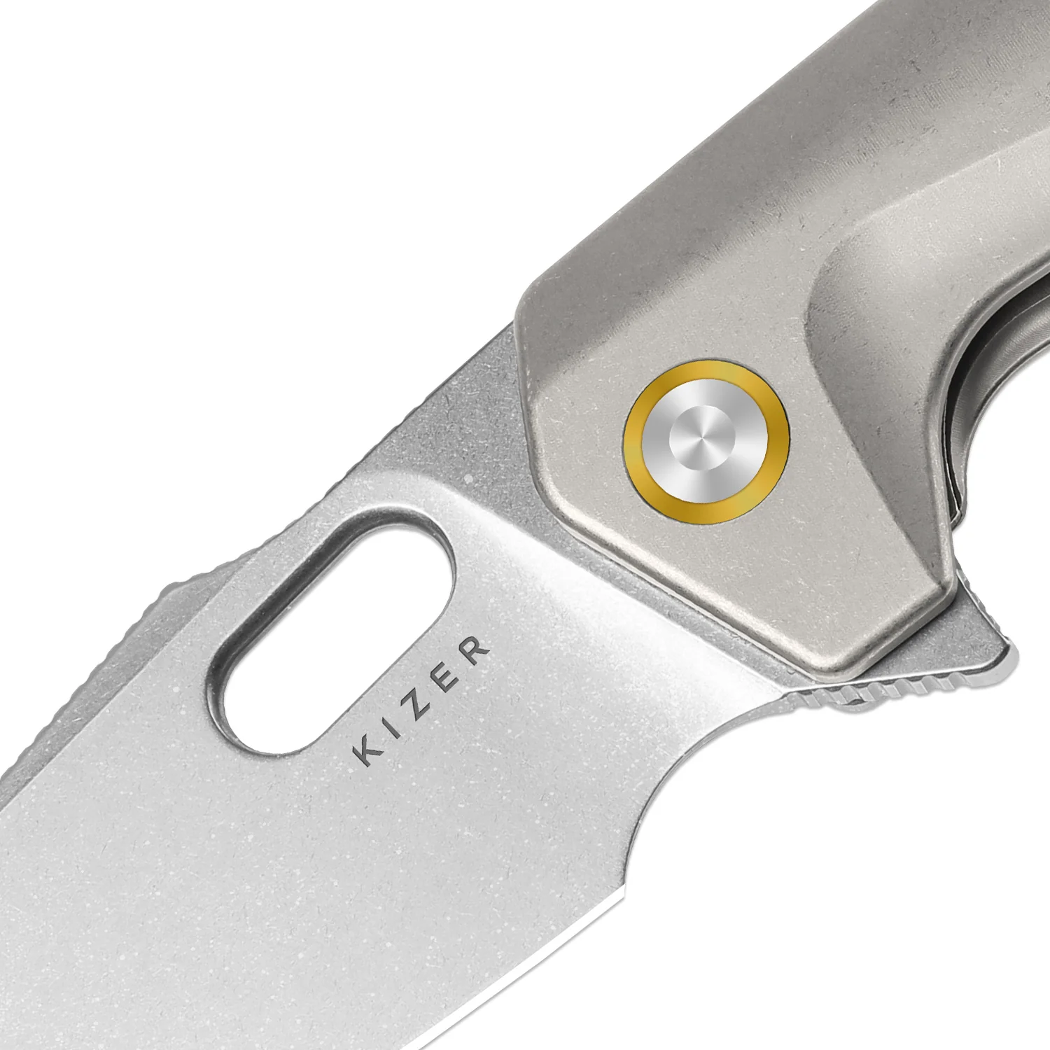 Takahe | Titanium Handle | Gold Pivot Collar | Stonewashed | KizerB™ 3701A1 - Image 6