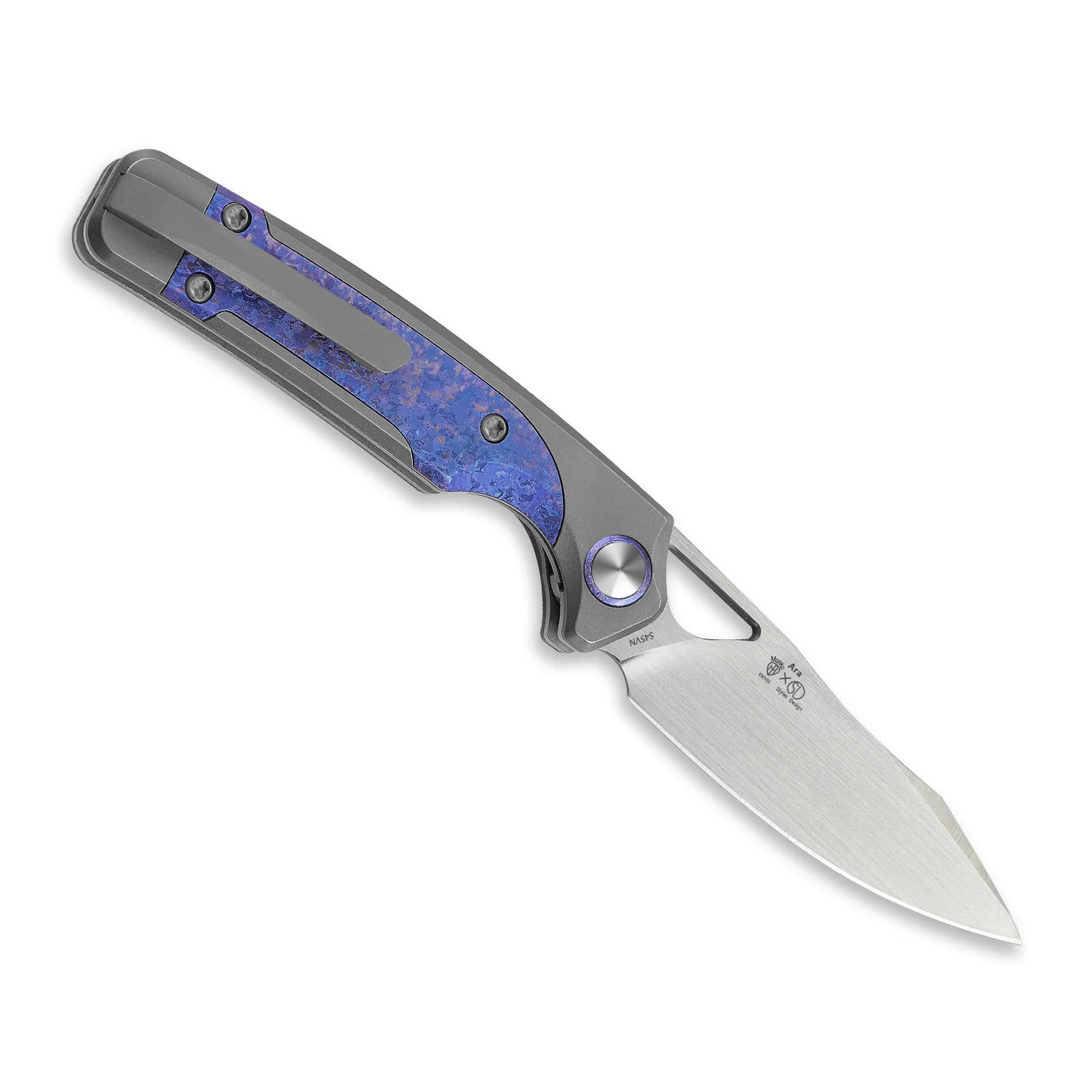 Ara | S45VN | Titanium & Purple Snowflake Titanium | KizerB™ 3729A3 - Image 4