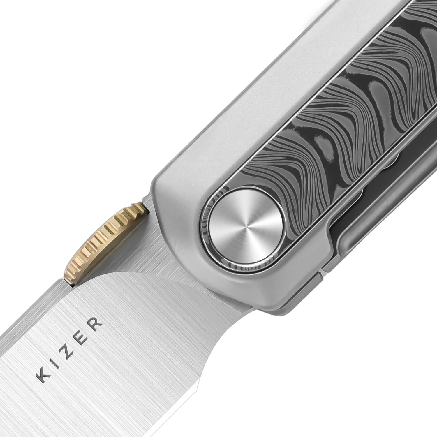 Quoll | S45VN | Titanium & Rainbow Damascus | Satin Brushed | KizerB™ 3733A1 - Image 7