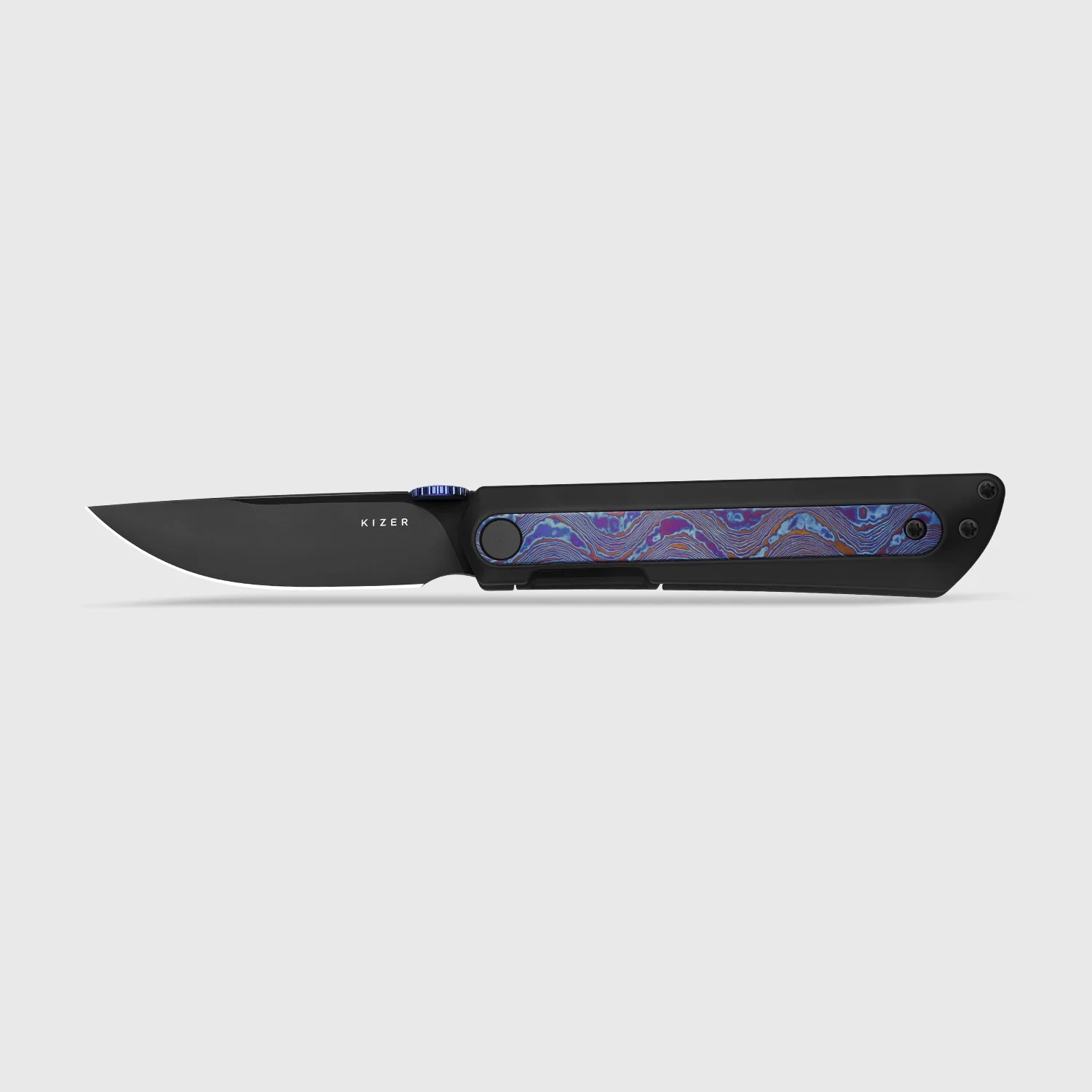 Quoll | S45VN | Titanium & Titanium Damascus | Brushed | Matte DLC.Ultra | KizerB™ 3733A3