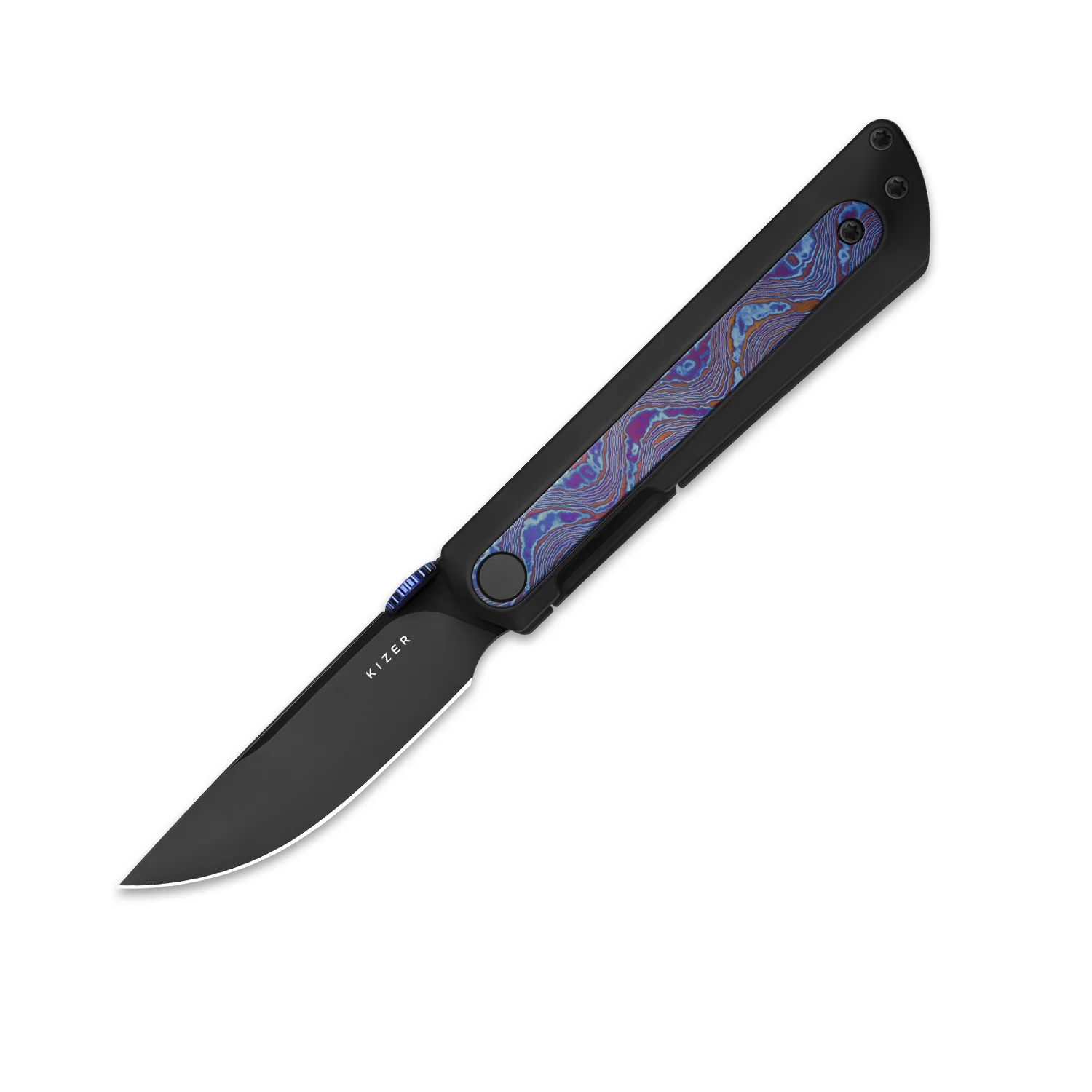 Quoll | S45VN | Titanium & Titanium Damascus | Brushed | Matte DLC.Ultra | KizerB™ 3733A3 - Image 3