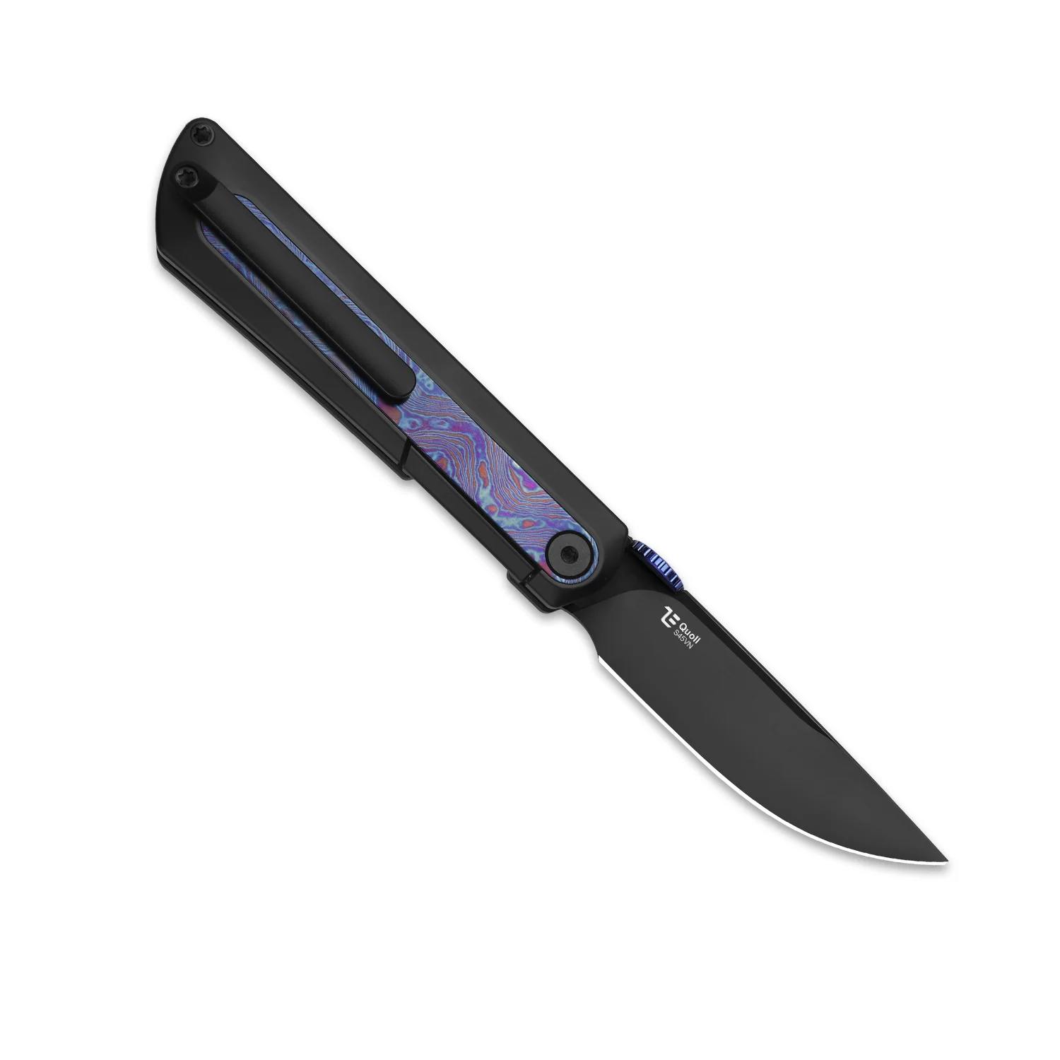 Quoll | S45VN | Titanium & Titanium Damascus | Brushed | Matte DLC.Ultra | KizerB™ 3733A3 - Image 4