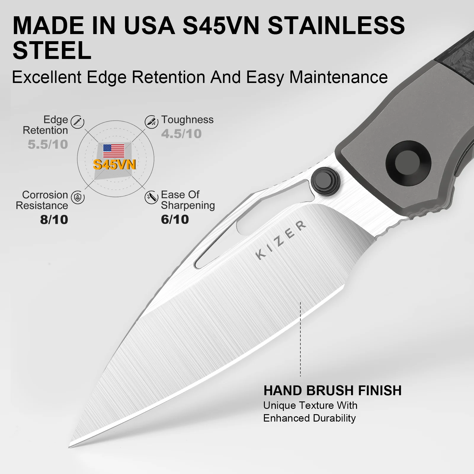Shrike | S45VN | Titanium & Carbon Fiber | Front Flipper | KizerB™ 3746A1 - Image 11