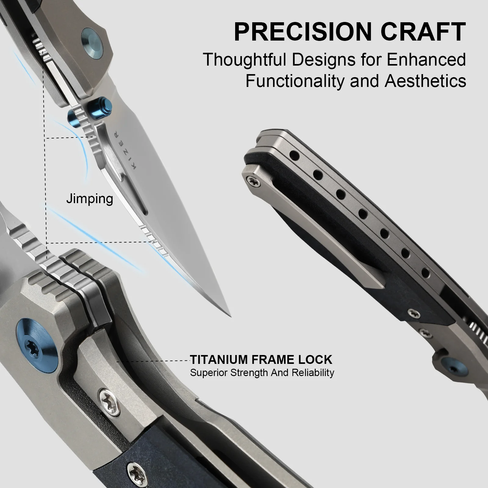 Shrike | S45VN | Titanium & Richlite | Front Flipper | KizerB™ 3746A3 - Image 12