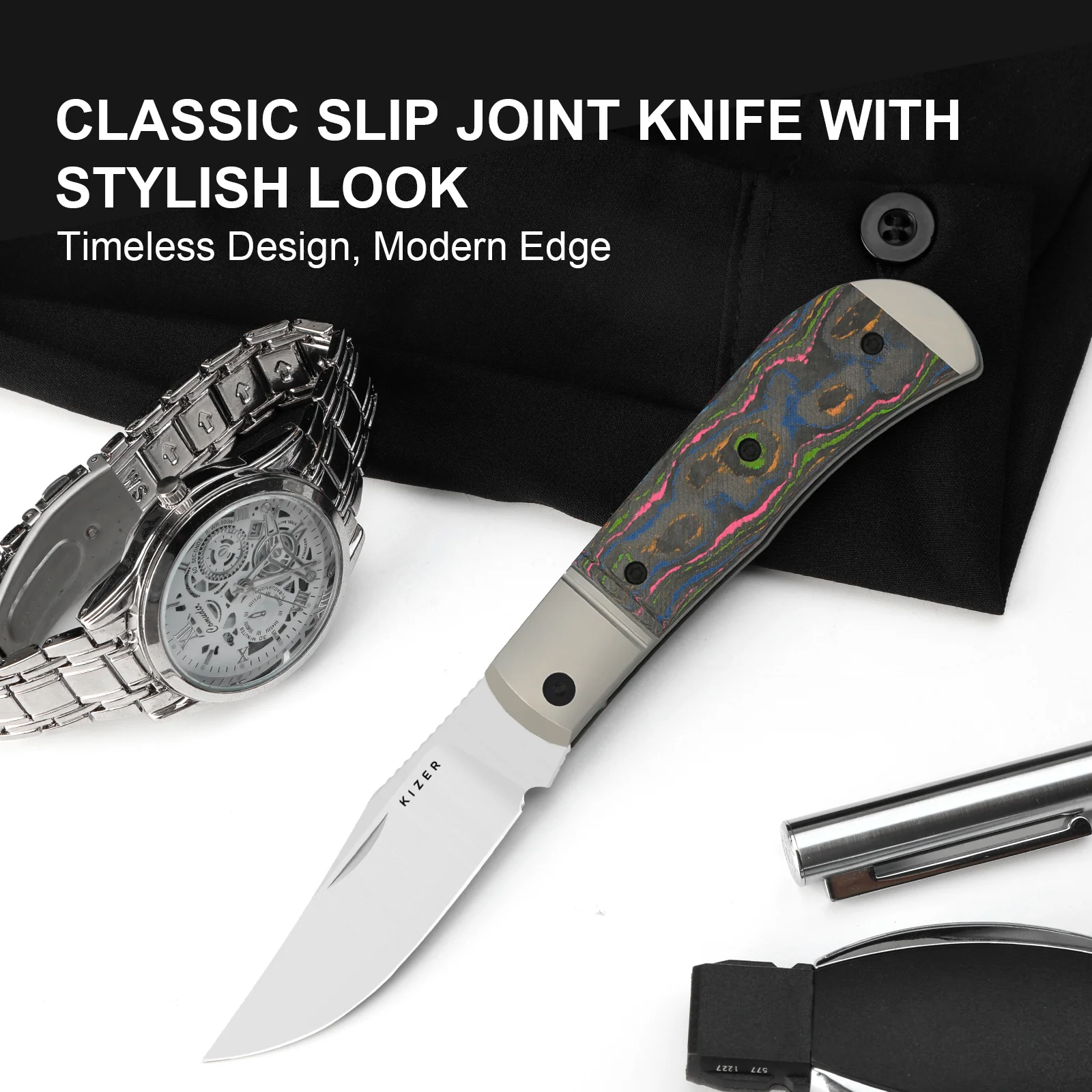 Trestle | M390 | Titanium & Camo 80s | KizerB™ 3761A2 - Image 12
