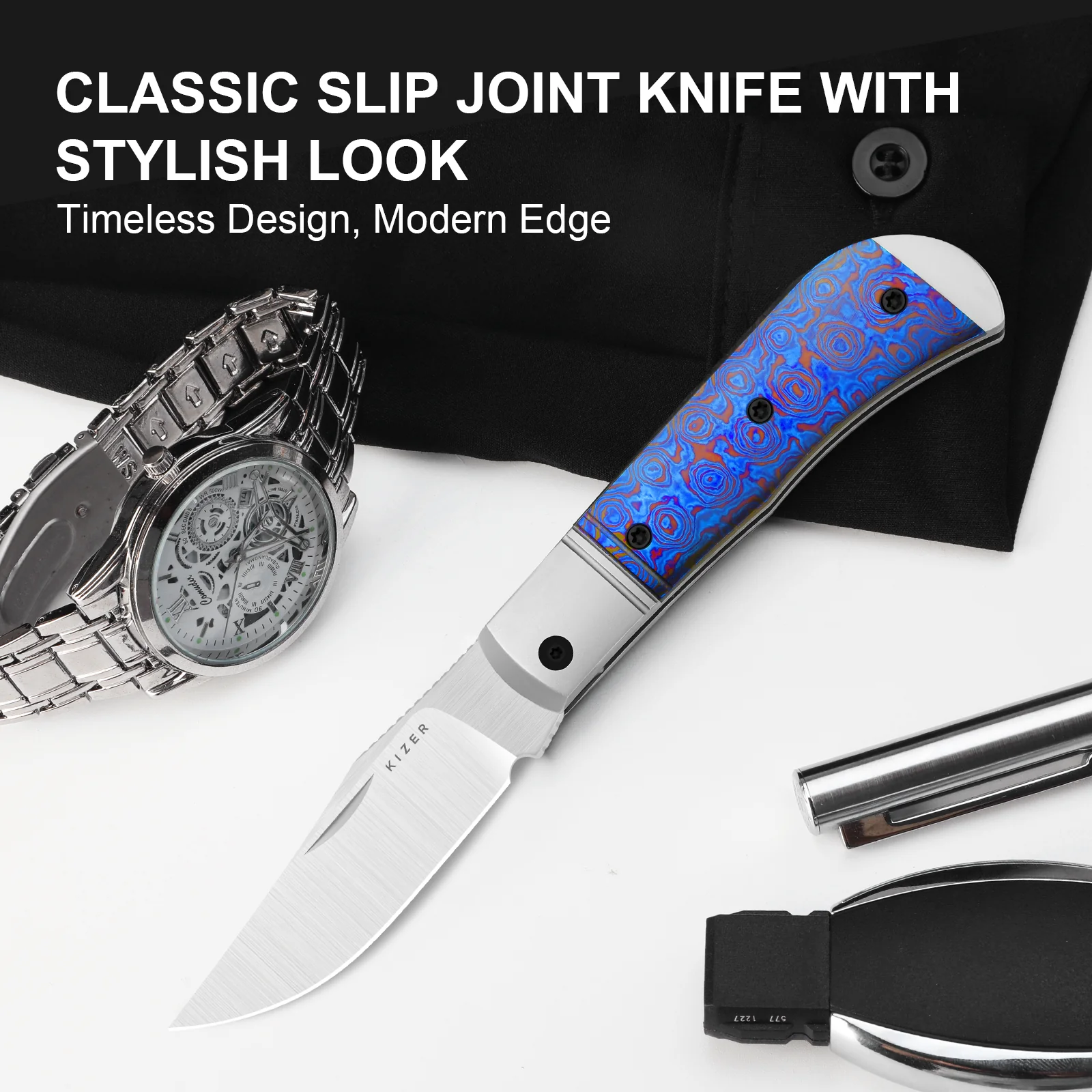 Trestle | S45VN | Titanium & Timascus | KizerB™ 3761A5 | Limited - Image 14