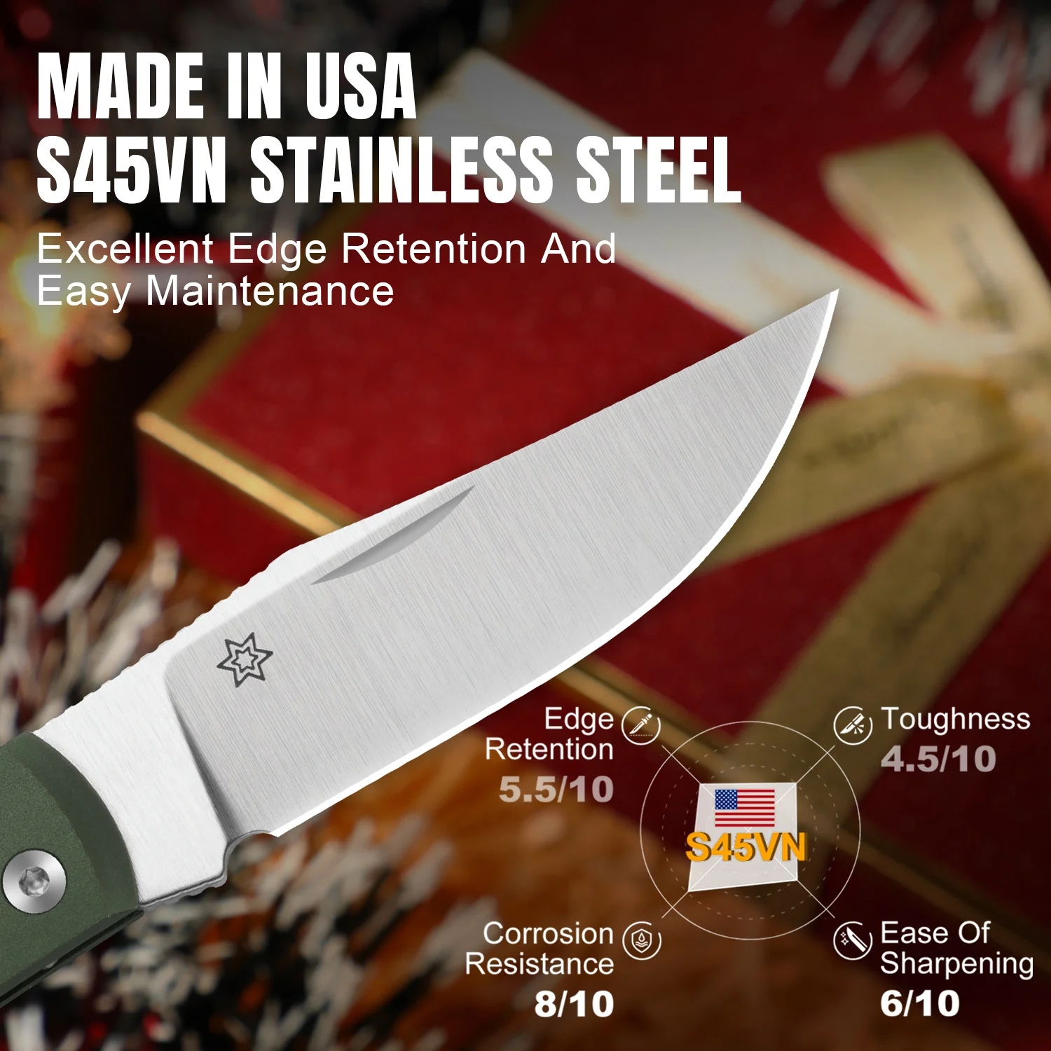 Christmas | Trestle | S45VN | Aluminum & Mkuruti Wood | KizerB™ 3761MC1 | Limited - Image 11