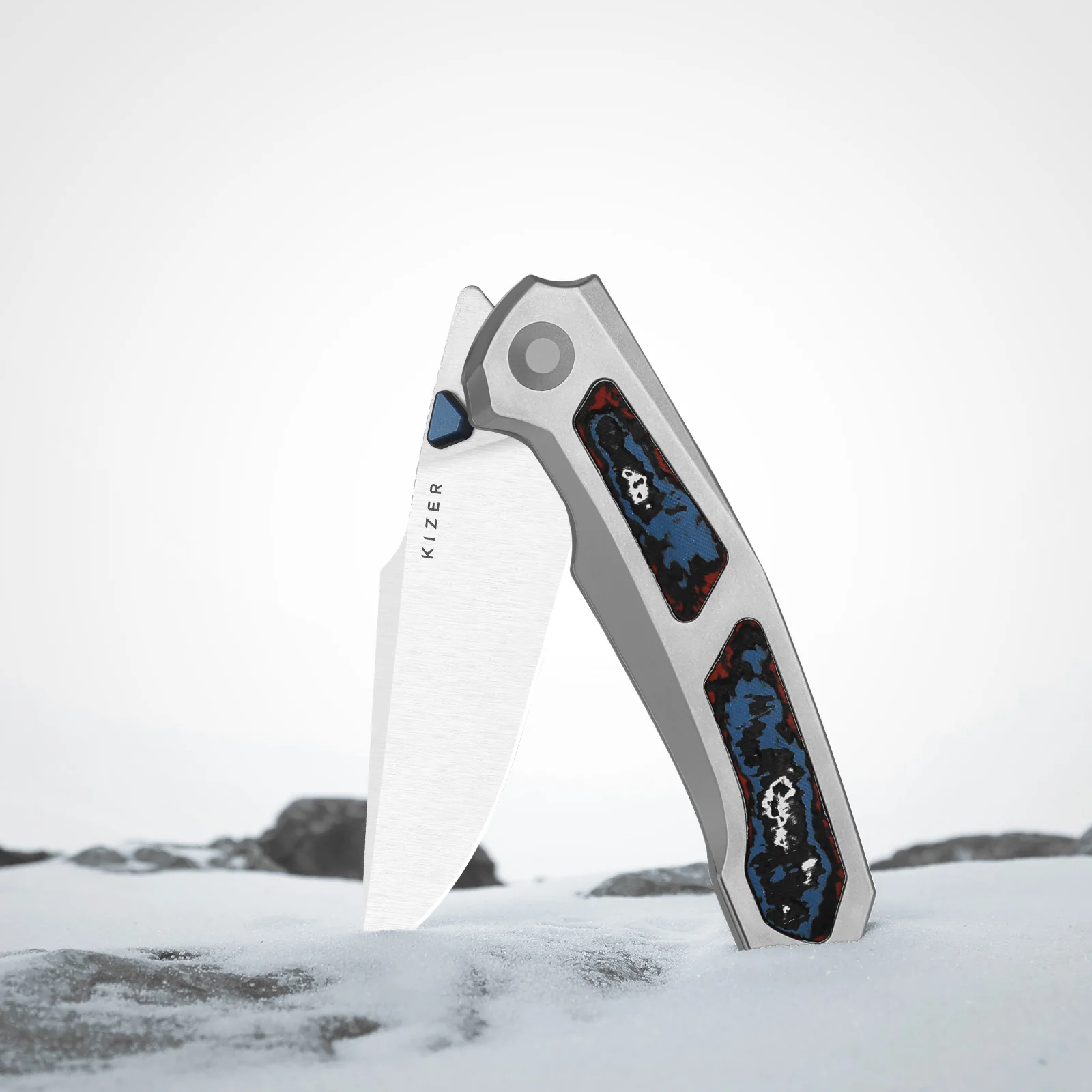 Feweed XL | S90V | Harpoon Blade | Titanium & Camo Carbon Shipwreck|KizerB™ 4694A3 - Image 12