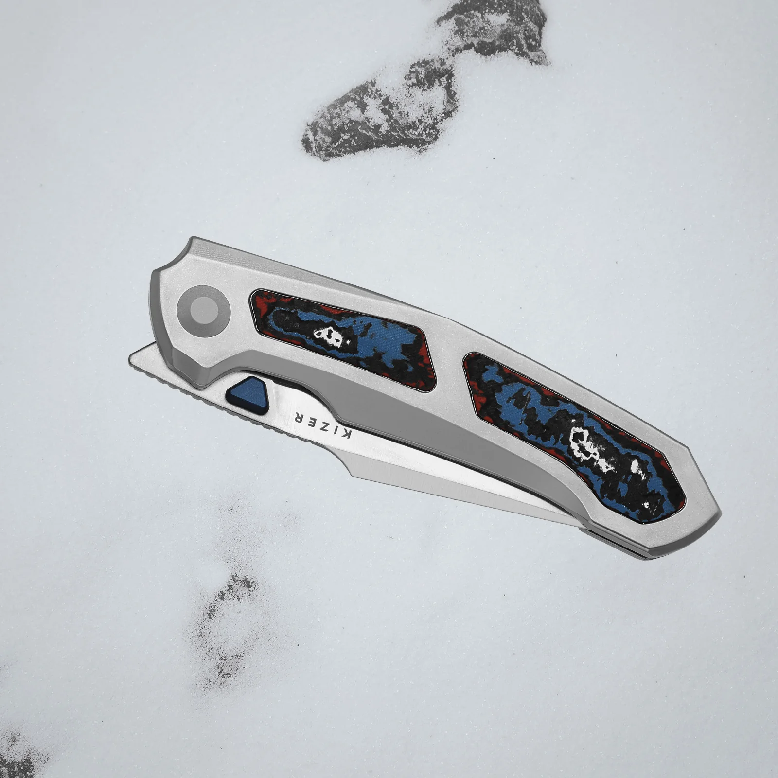 Feweed XL | S90V | Harpoon Blade | Titanium & Camo Carbon Shipwreck|KizerB™ 4694A3 - Image 13