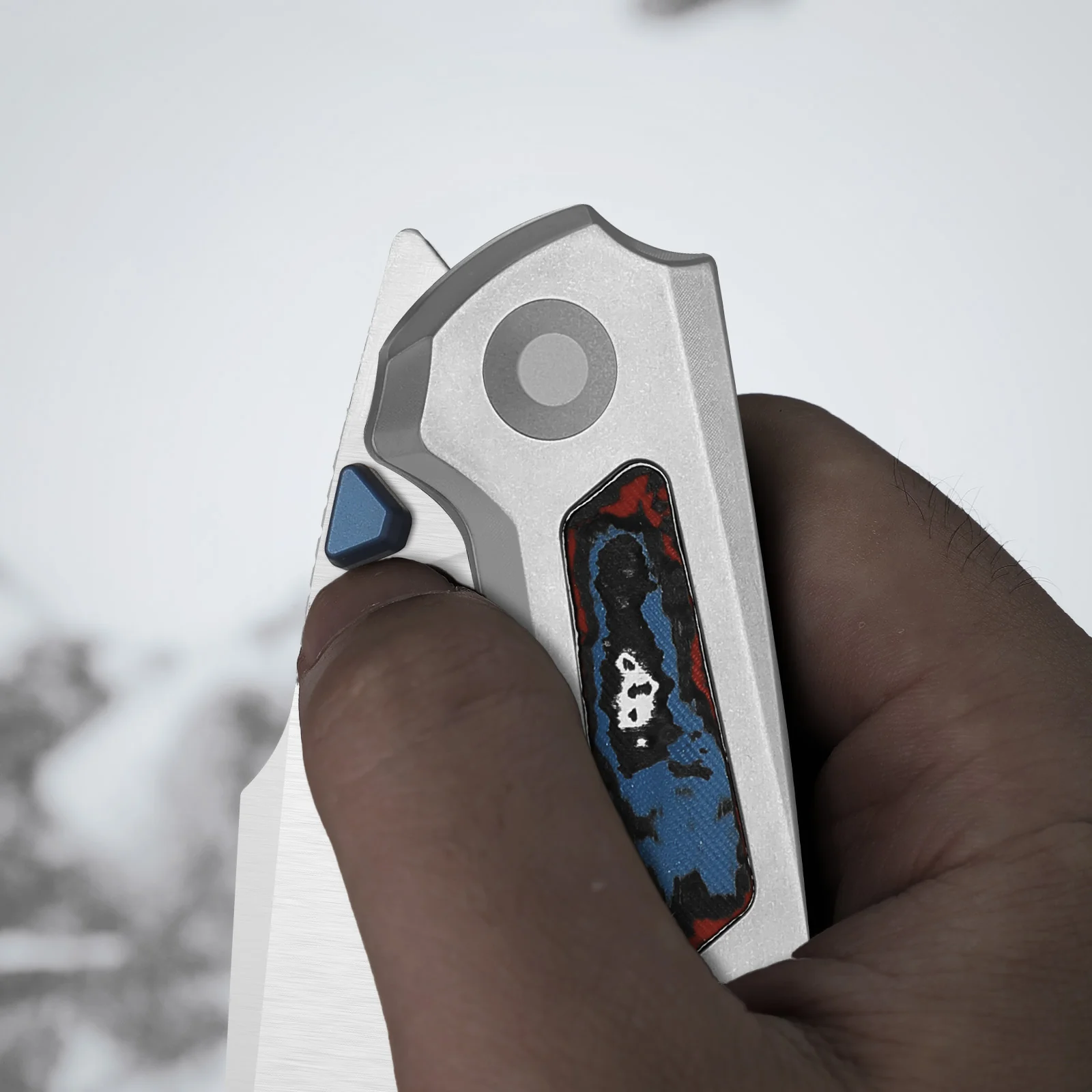 Feweed XL | S90V | Harpoon Blade | Titanium & Camo Carbon Shipwreck|KizerB™ 4694A3 - Image 16