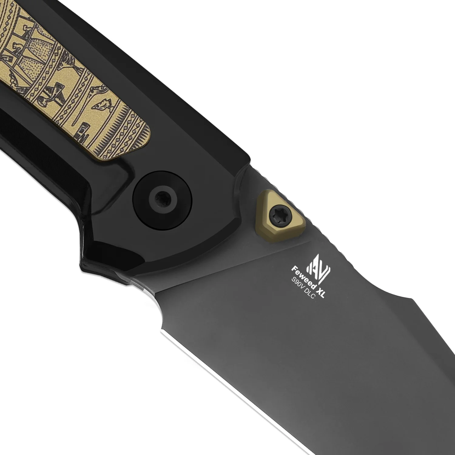 Feweed XL | S90V | Harpoon Blade | Titanium & Aluminum Laser Pattern | KizerB™ 4694A1 - Image 6