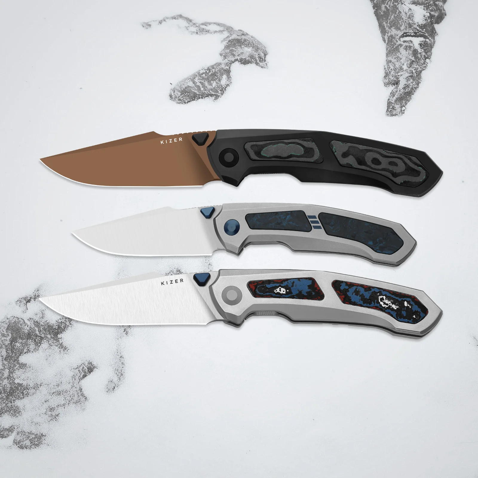 Feweed XL | S90V | Harpoon Blade | Titanium & Camo Carbon Shipwreck|KizerB™ 4694A3 - Image 8