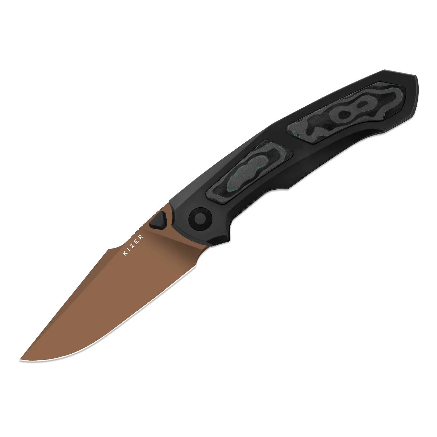 Feweed XL | S90V | Harpoon Blade | Titanium & Camo Carbon Shipwreck|KizerB™ 4694A3 - Image 2
