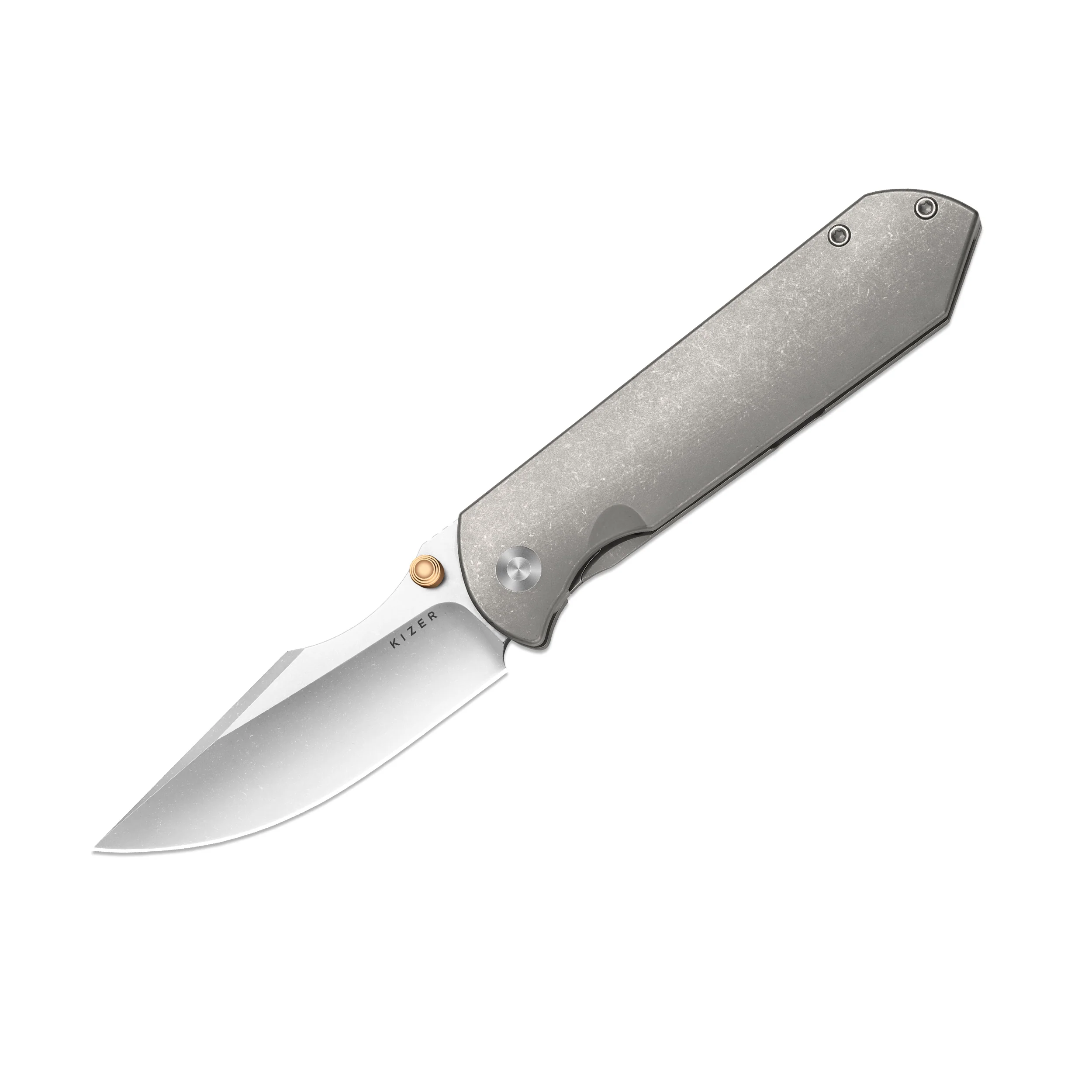 HARPOON FOLD | Elmax + Hollow Grind + Stonewashed | FRAME LOCK | Titanium | KizerB™ 4784A1 - Image 2