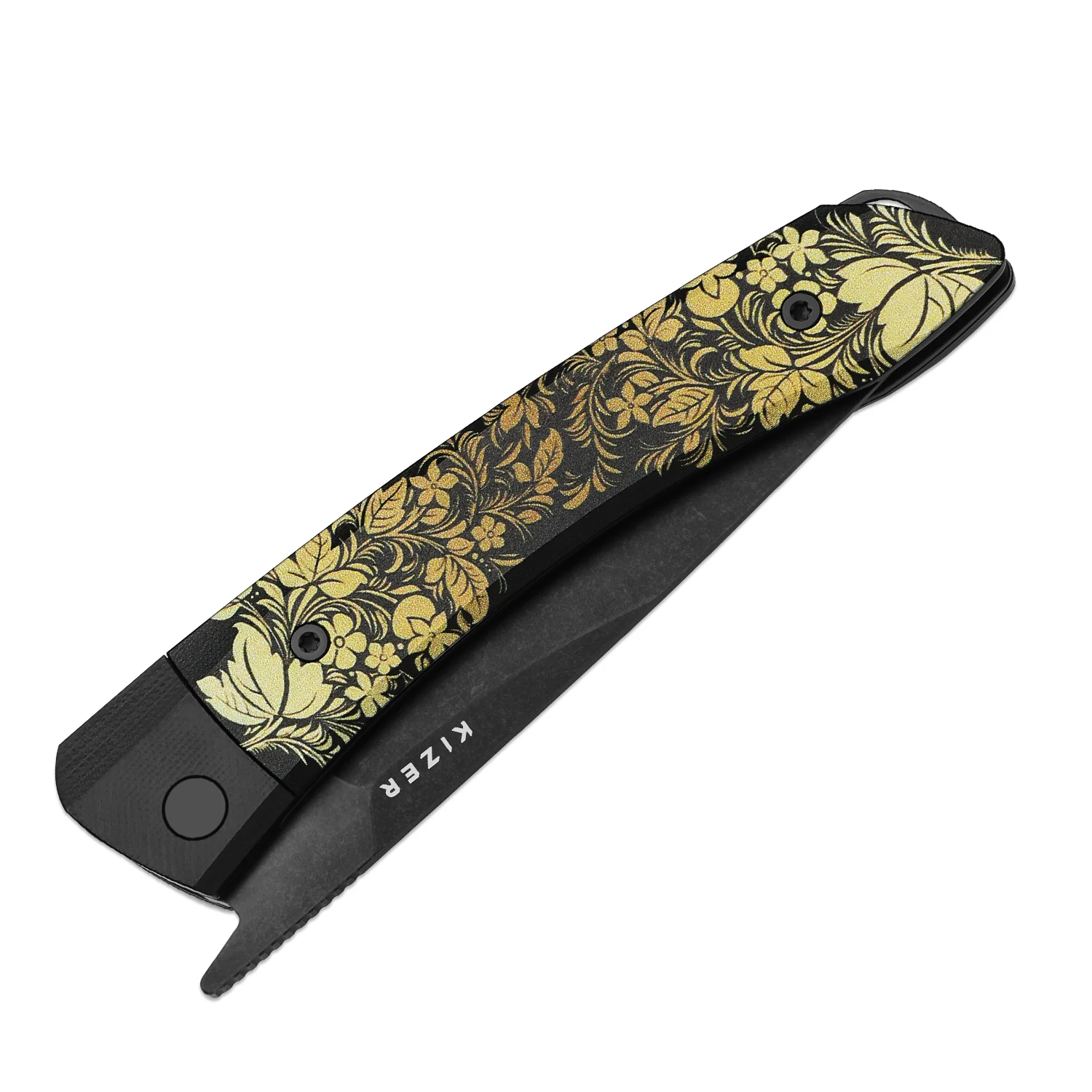 Kizer MOMO Nozhikov Exclusive – Nitro-V  Black Stonewashed Blade & G10 printed Handle - Image 6