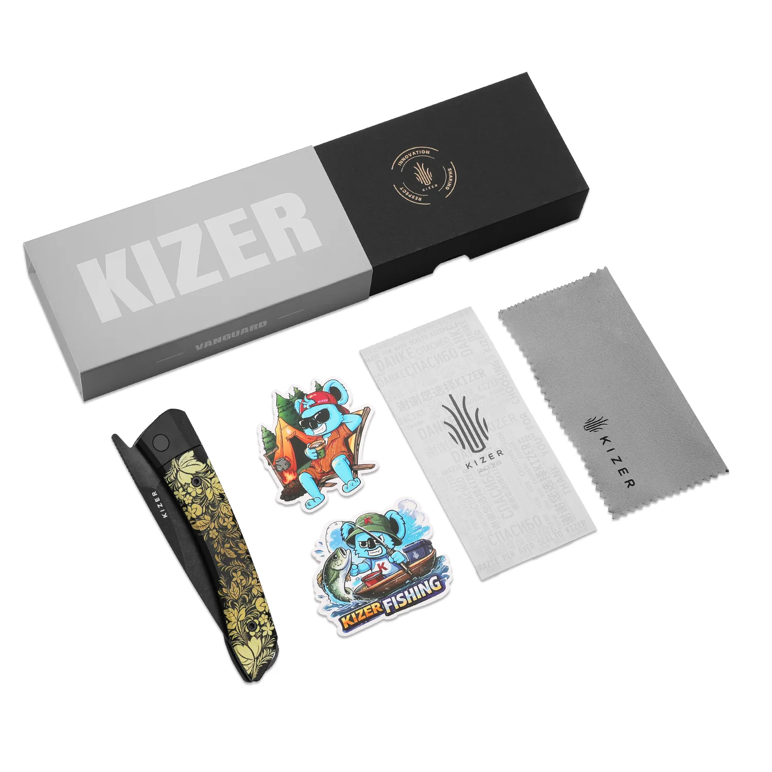 Kizer MOMO Nozhikov Exclusive – Nitro-V  Black Stonewashed Blade & G10 printed Handle - Image 9