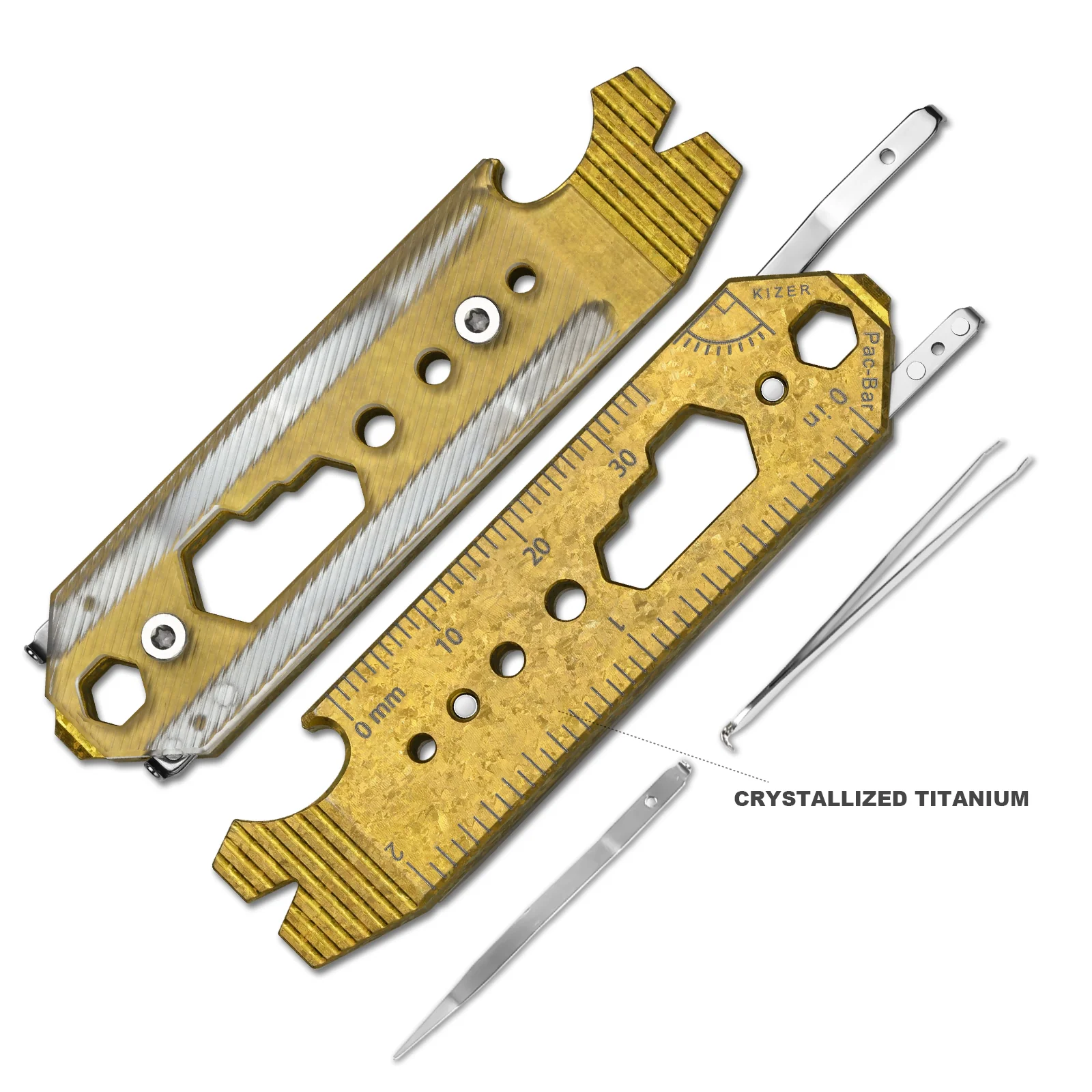 Kizer Crystallized Titanium & Acrylic EDC Multi-Functional Tools Yellow Pac-Bar