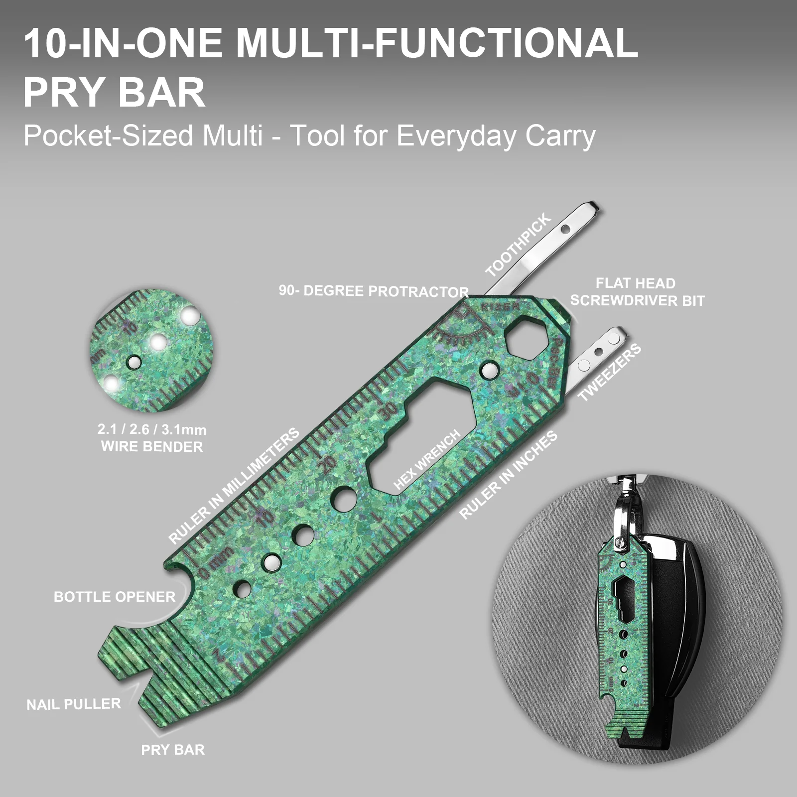 Kizer Crystallized Titanium & Acrylic EDC Multi-Functional Tools Yellow Pac-Bar - Image 3