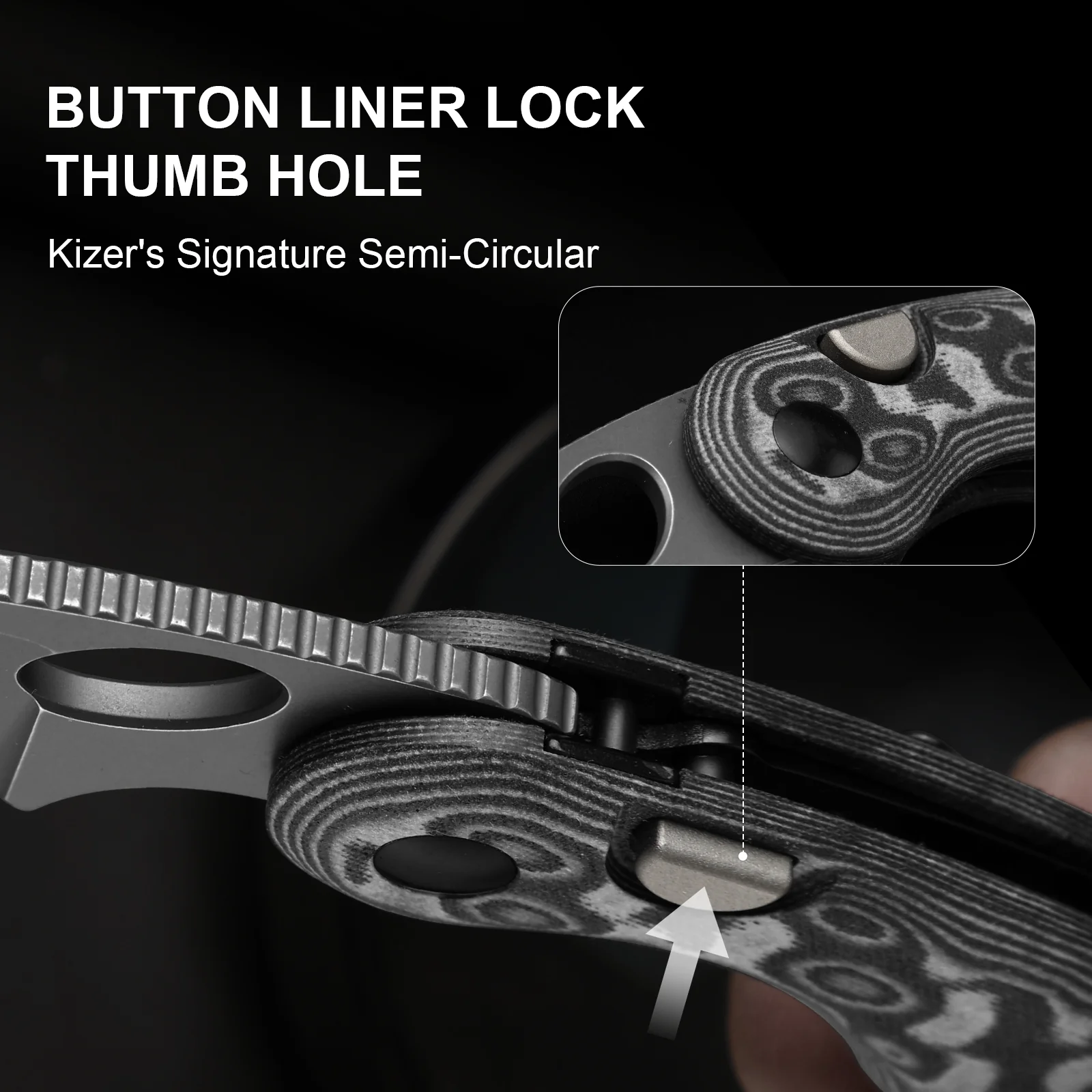 Microbe™ | Kizer Button Liner Lock™ | Micarta With Vortex Pattern | 14C28N | KizerV™ 2742A5 - Image 13