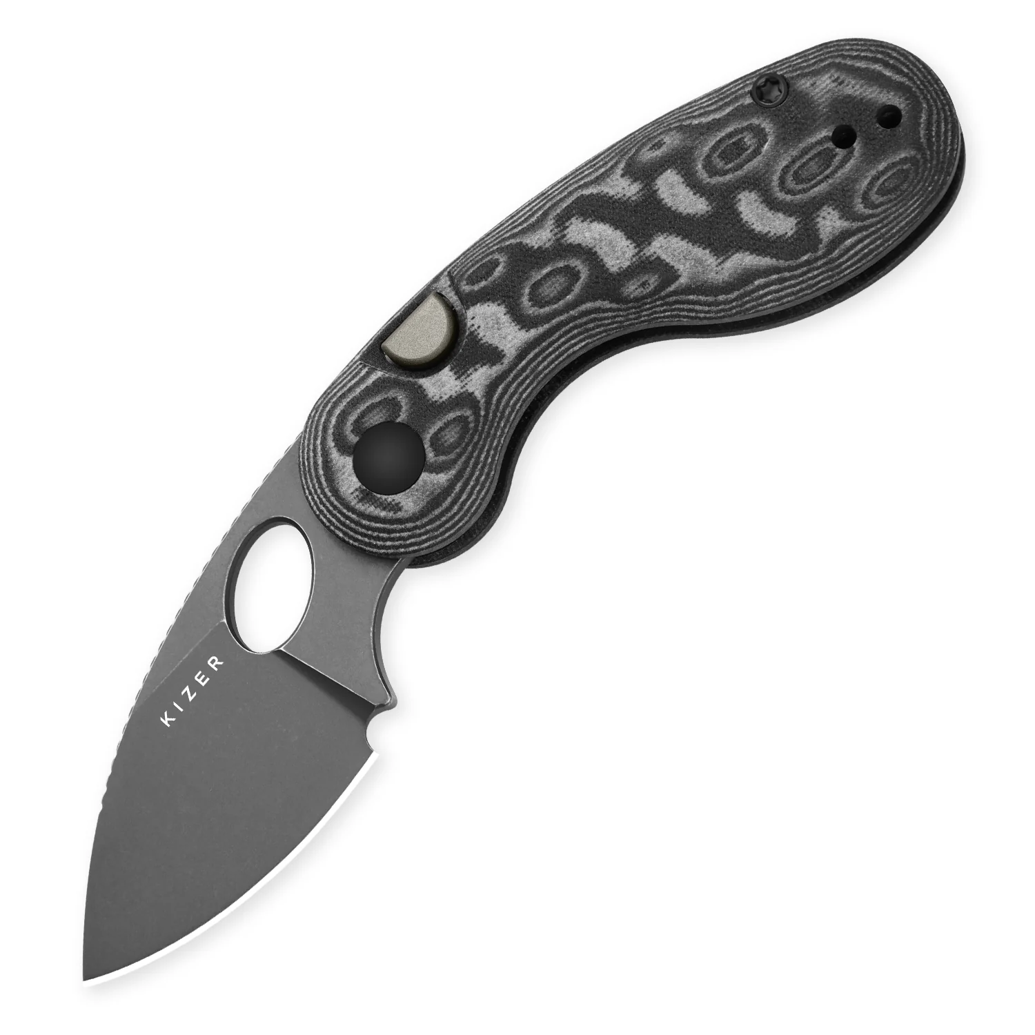 Microbe™ | Kizer Button Liner Lock™ | Micarta With Vortex Pattern | 14C28N | KizerV™ 2742A5 - Image 2