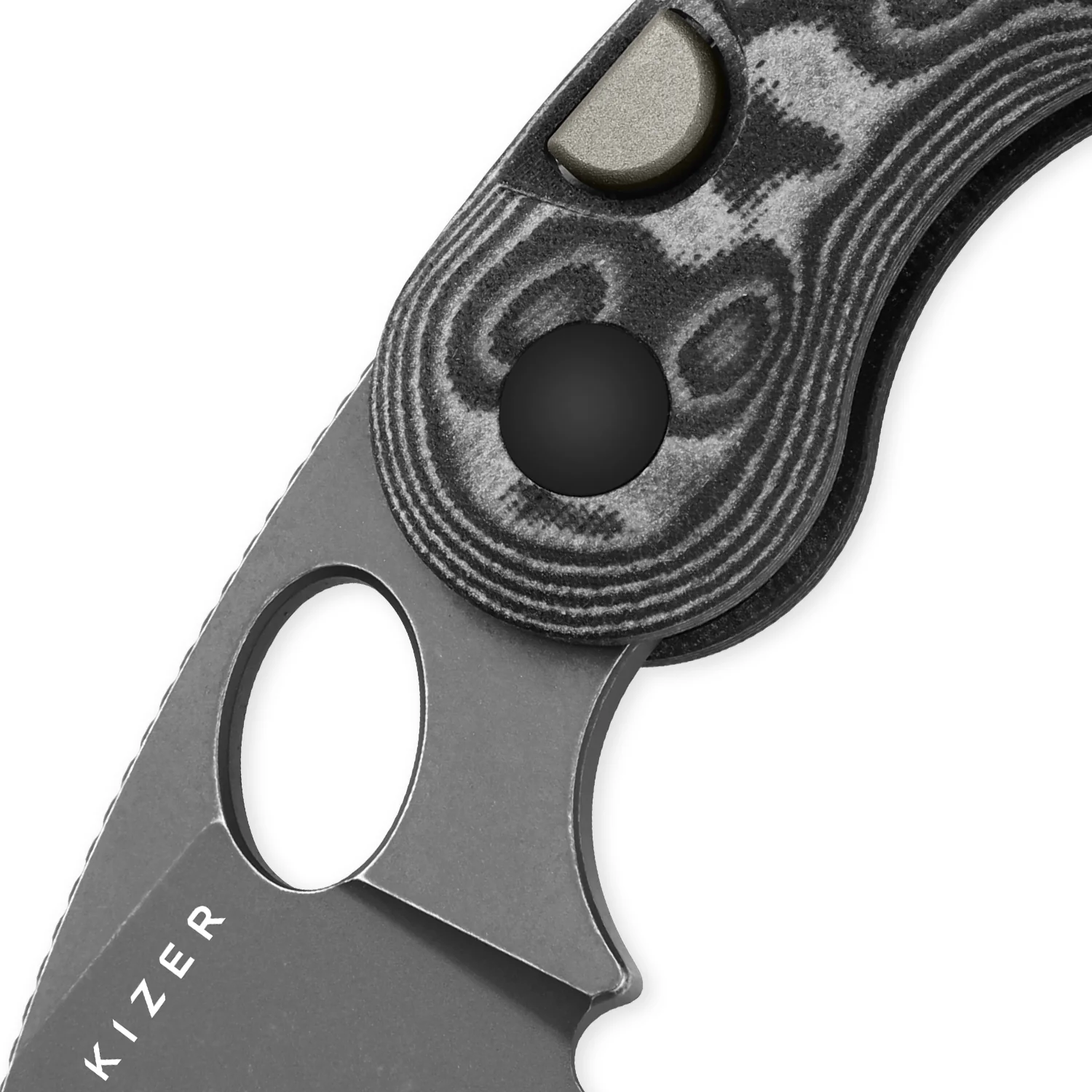 Microbe™ | Kizer Button Liner Lock™ | Micarta With Vortex Pattern | 14C28N | KizerV™ 2742A5 - Image 6