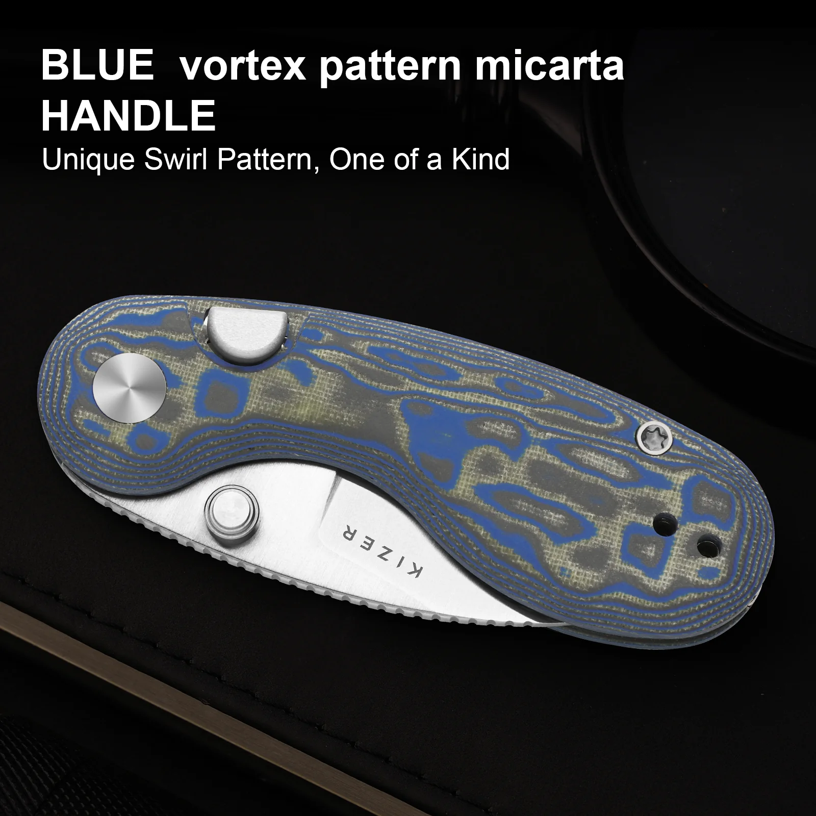 Microbe™ | Kizer Button Liner Lock™ | Micarta With Vortex Pattern | 14C28N | KizerV™ 2742A6 - Image 11