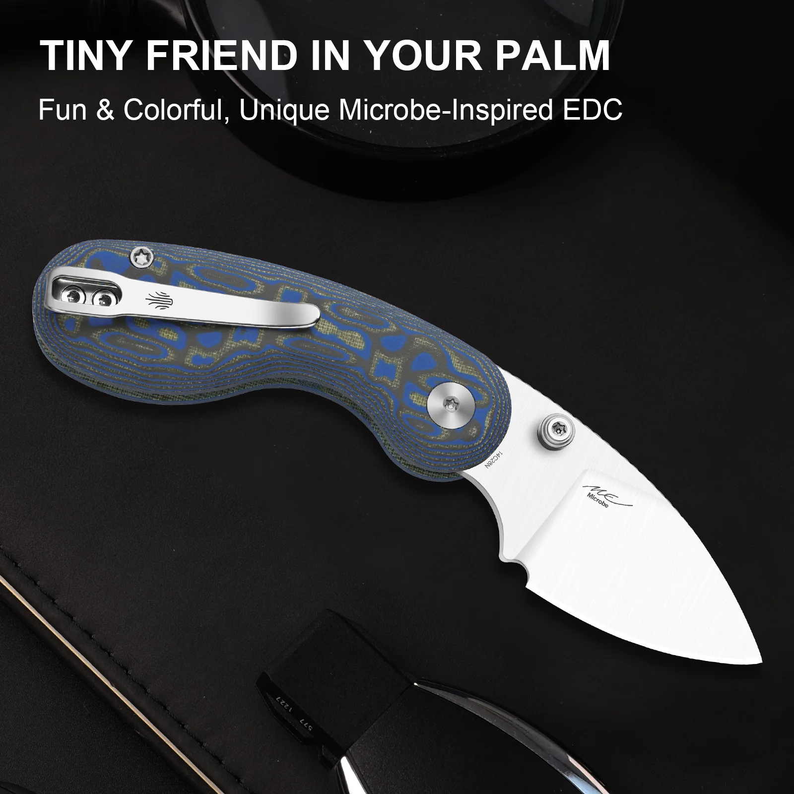 Microbe™ | Kizer Button Liner Lock™ | Micarta With Vortex Pattern | 14C28N | KizerV™ 2742A6 - Image 9