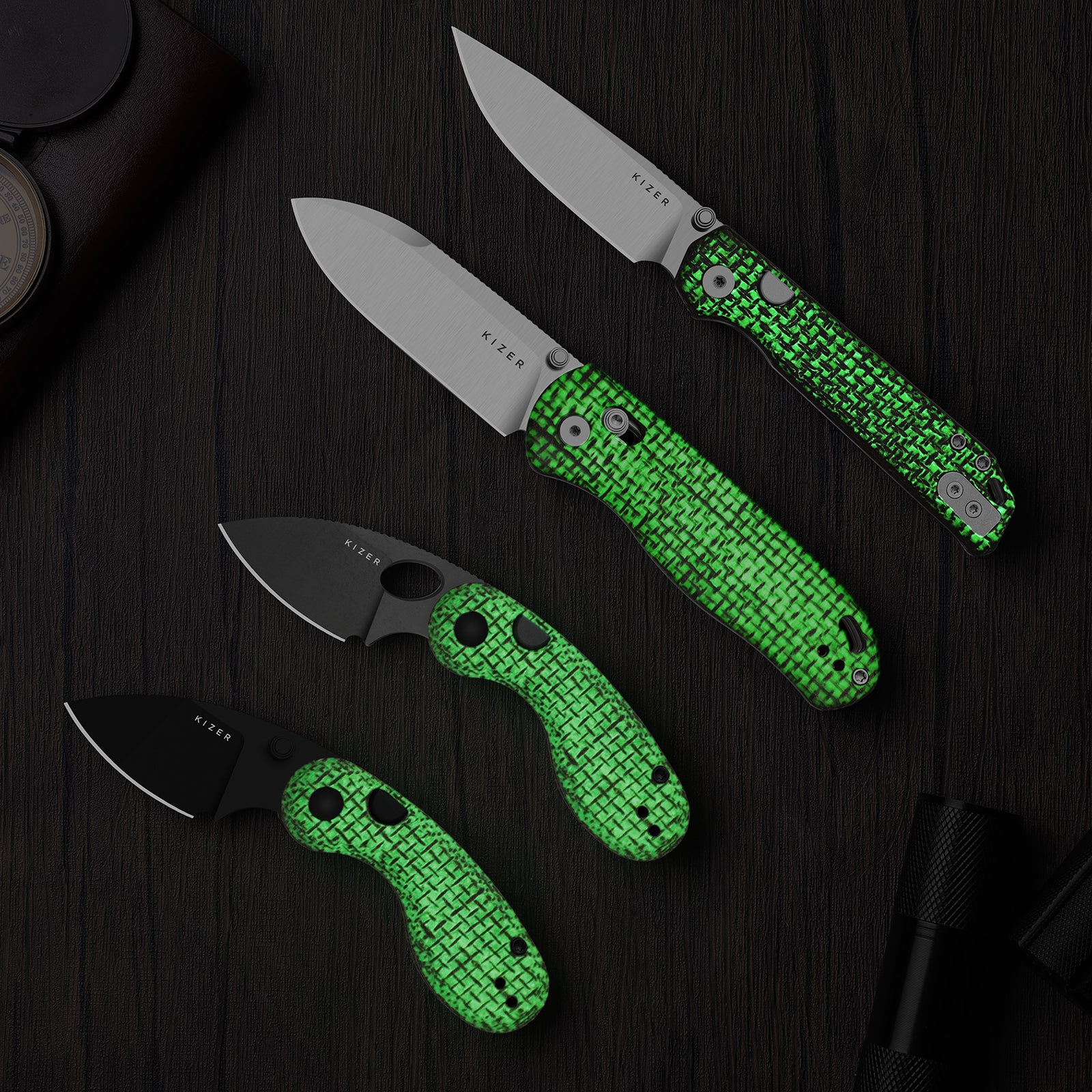 Microbe™ | GID Canvas Micarta Handle | Kizer Button Liner Lock™ | 14C28N | KizerV™ 2742A10 - Image 8